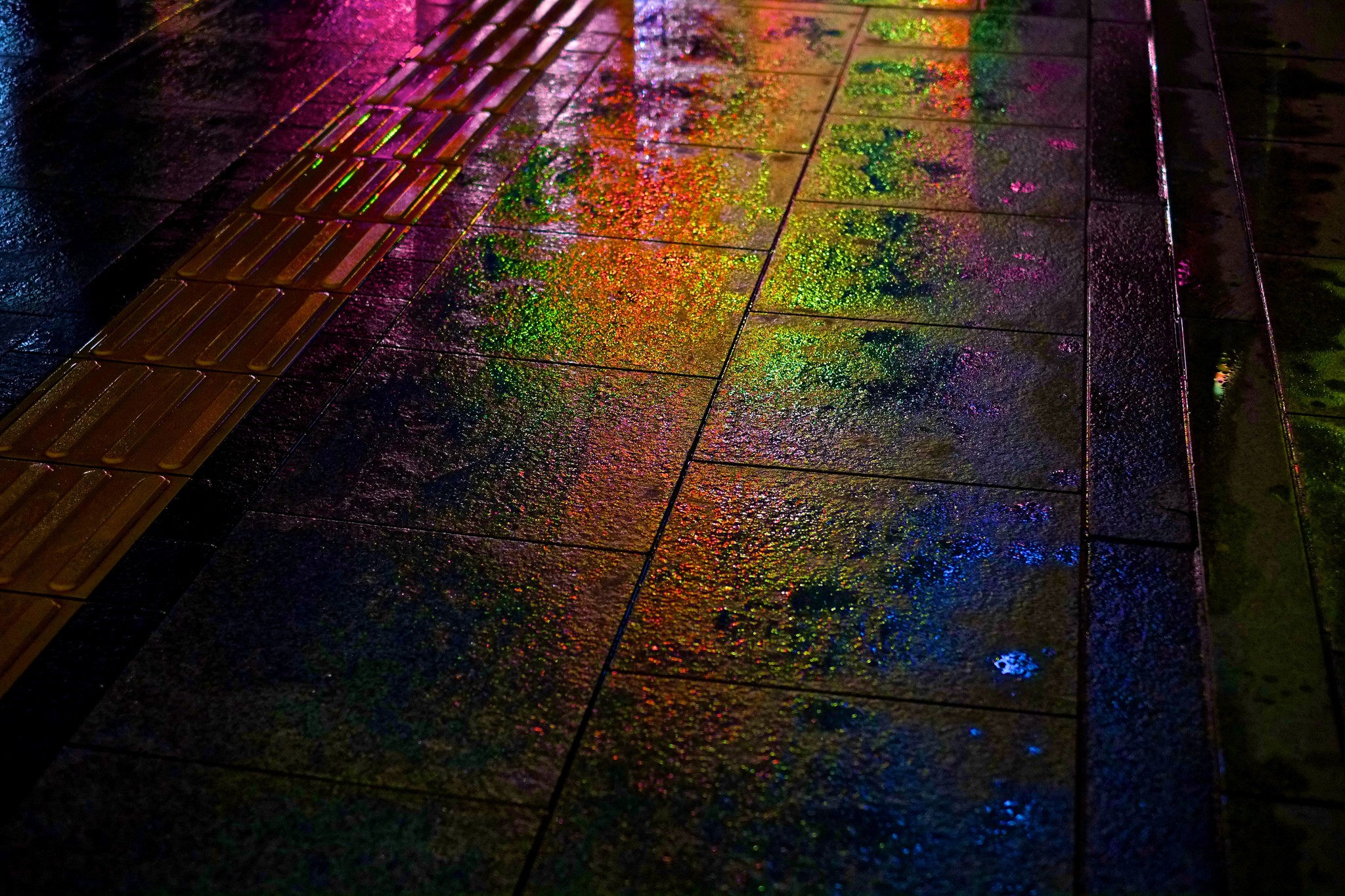 sidewalks, wet, colorful, HD Wallpaper