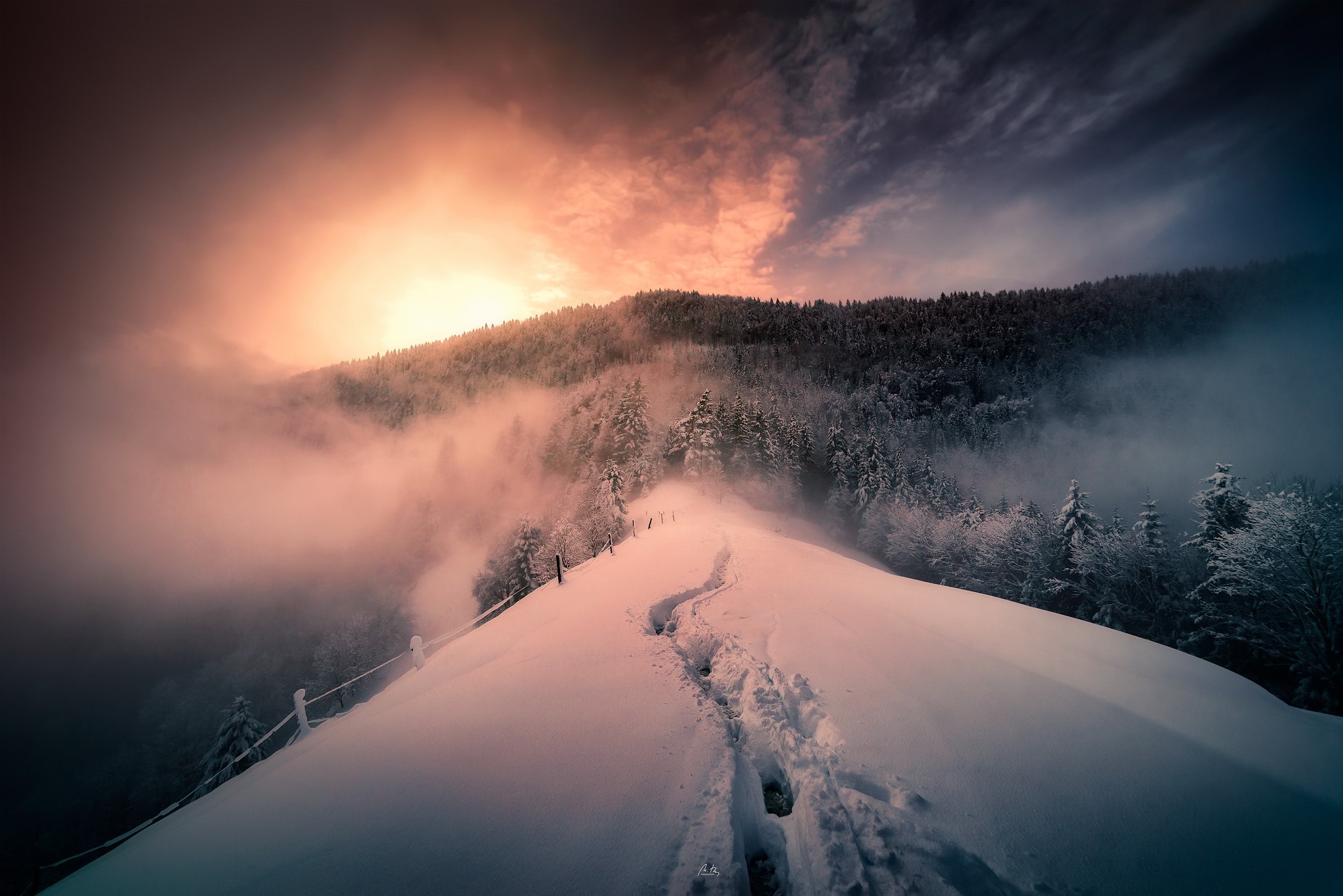 snow, winter, sunlight, sky, HD Wallpaper