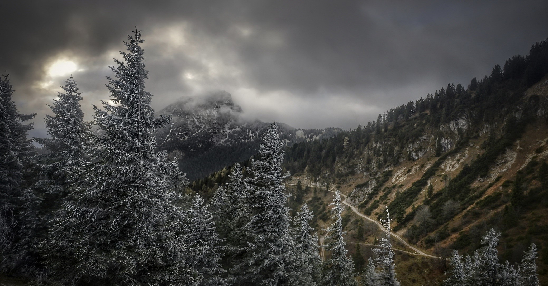 nature, winter, mountains, landscape, trees, HD Wallpaper