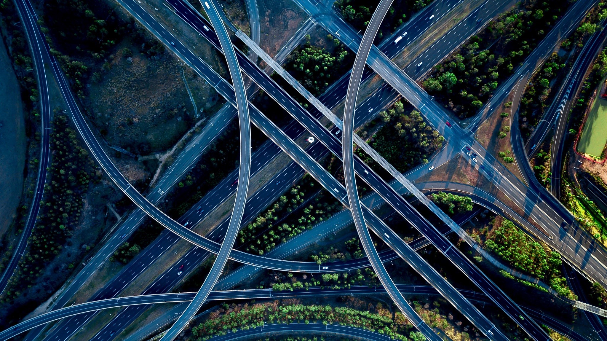 aerial view, road, traffic, HD Wallpaper