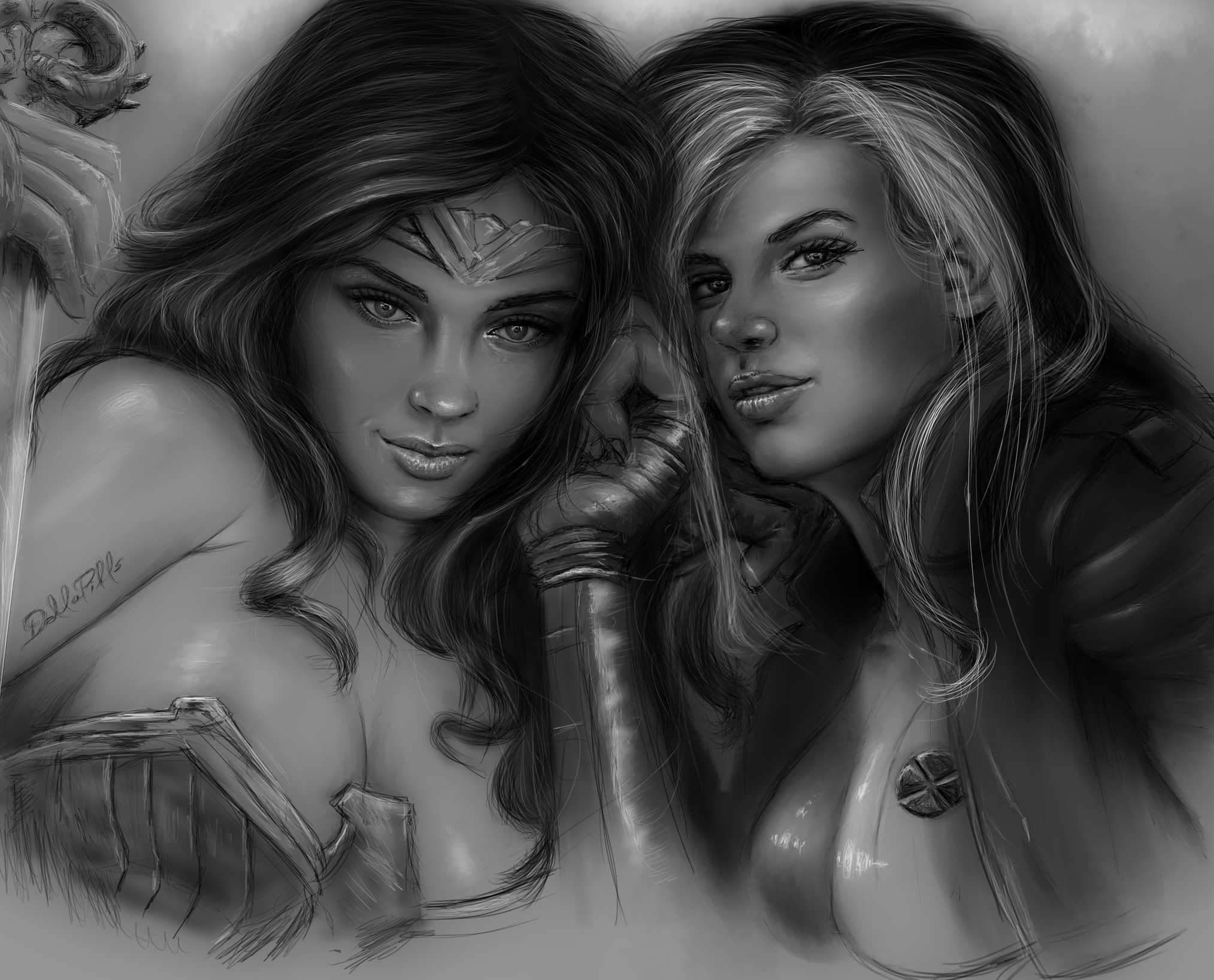 Wonder Woman, drawing, Marvel Comics, DC Comics, Rogue, monochrome, HD Wallpaper