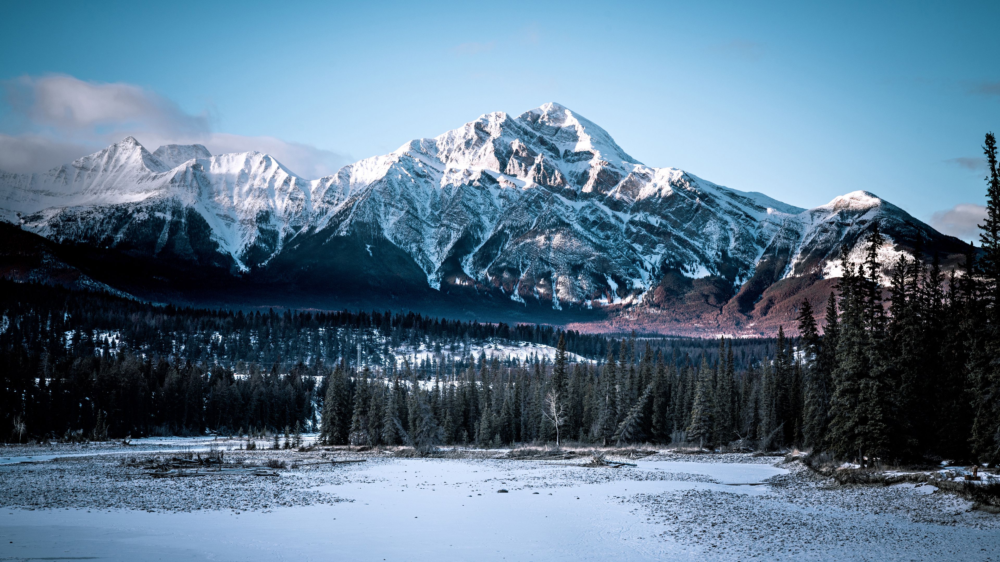 mountains, snow, landscape, winter, 4k, HD Wallpaper