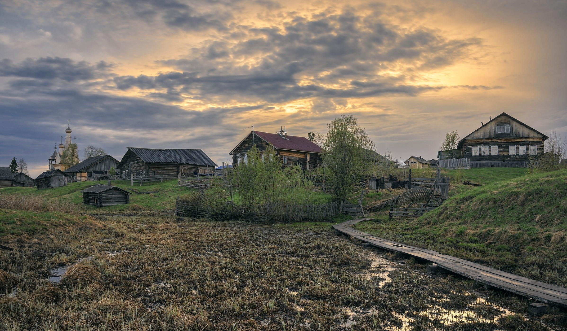 Russia, village, sky, dirt, plants, HD Wallpaper