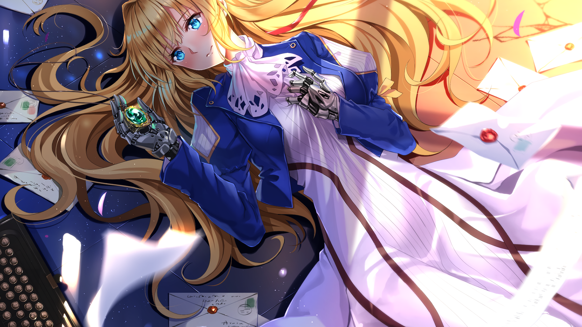 blonde, long hair, aqua eyes, Violet Evergarden, HD Wallpaper