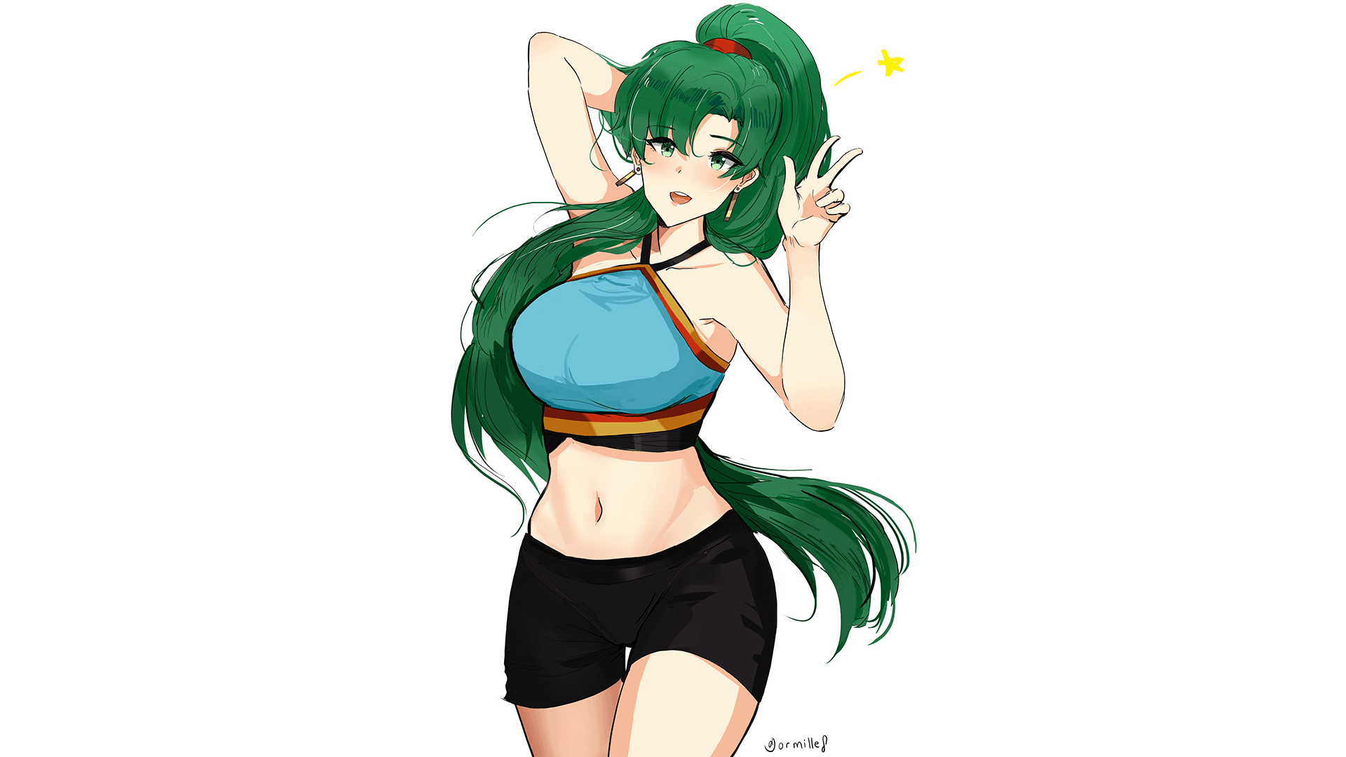 drawing, green hair, anime, HD Wallpaper