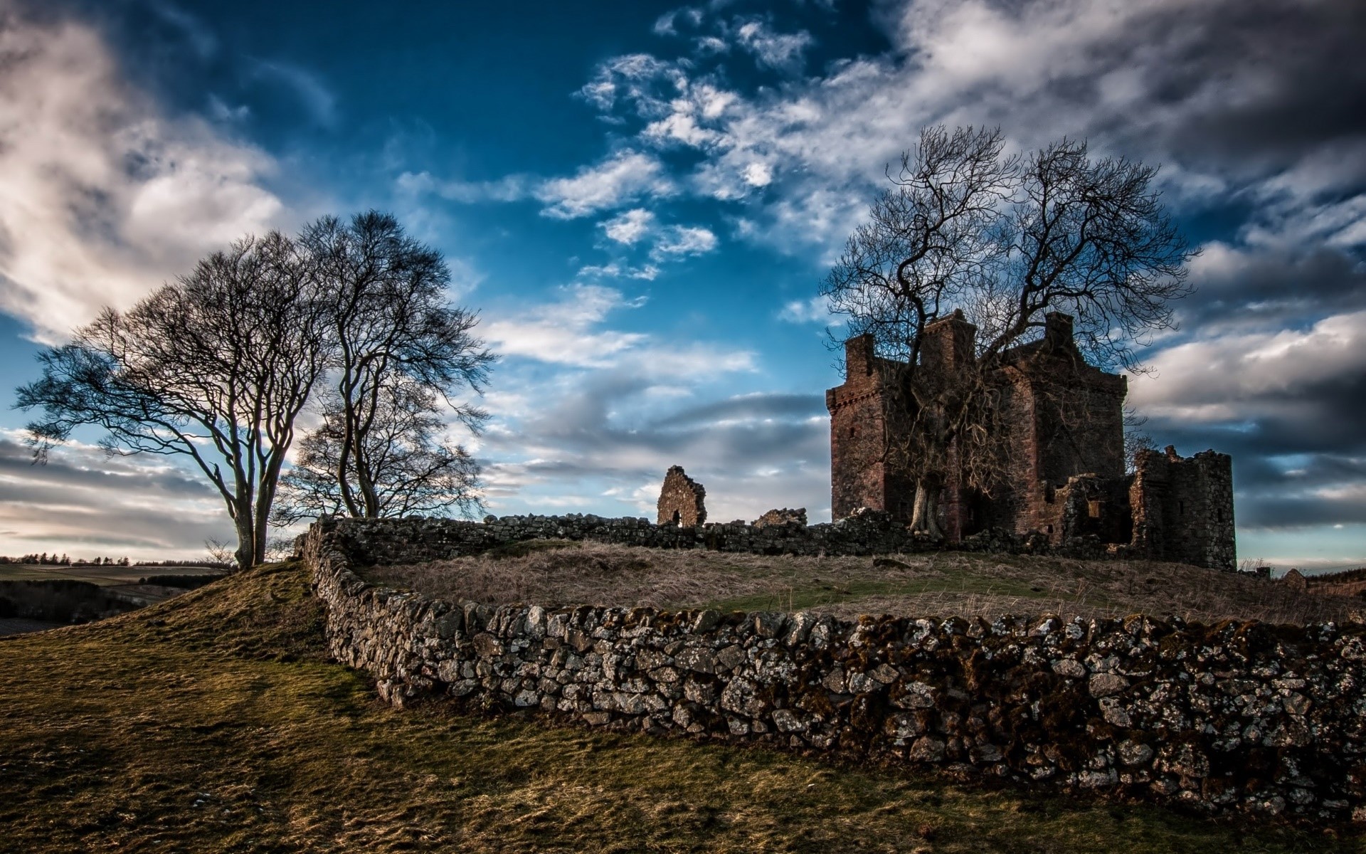 Scotland, castle, building, old, sky, trees, outdoors, HD Wallpaper