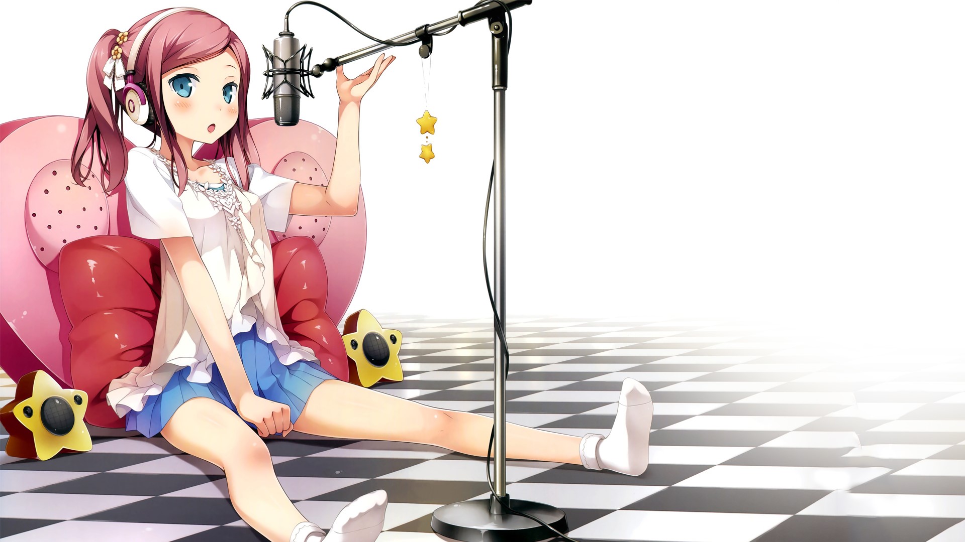 Kantoku, anime girls, singer, microphone, HD Wallpaper