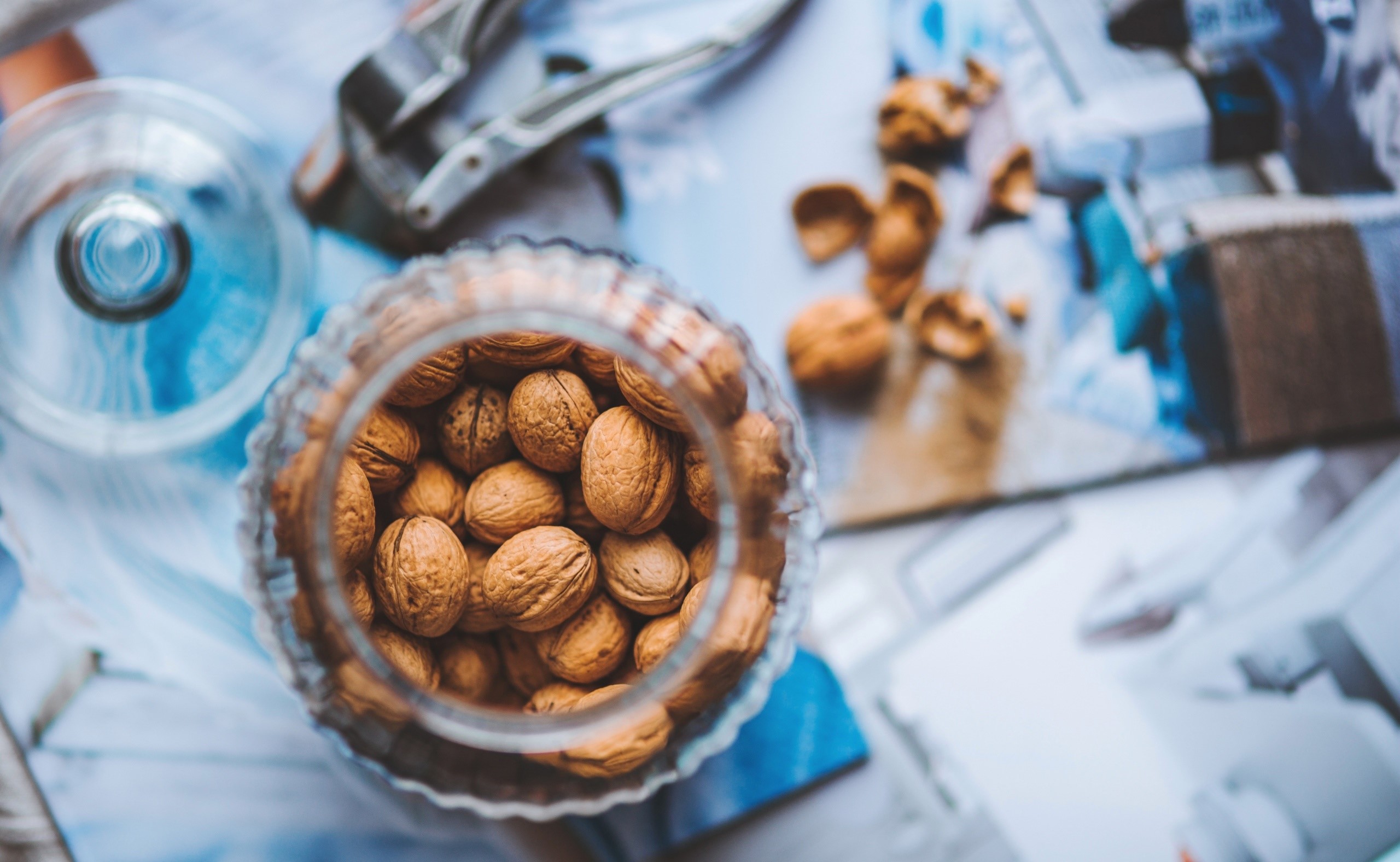 food, blue, nuts, cyan, jars, HD Wallpaper