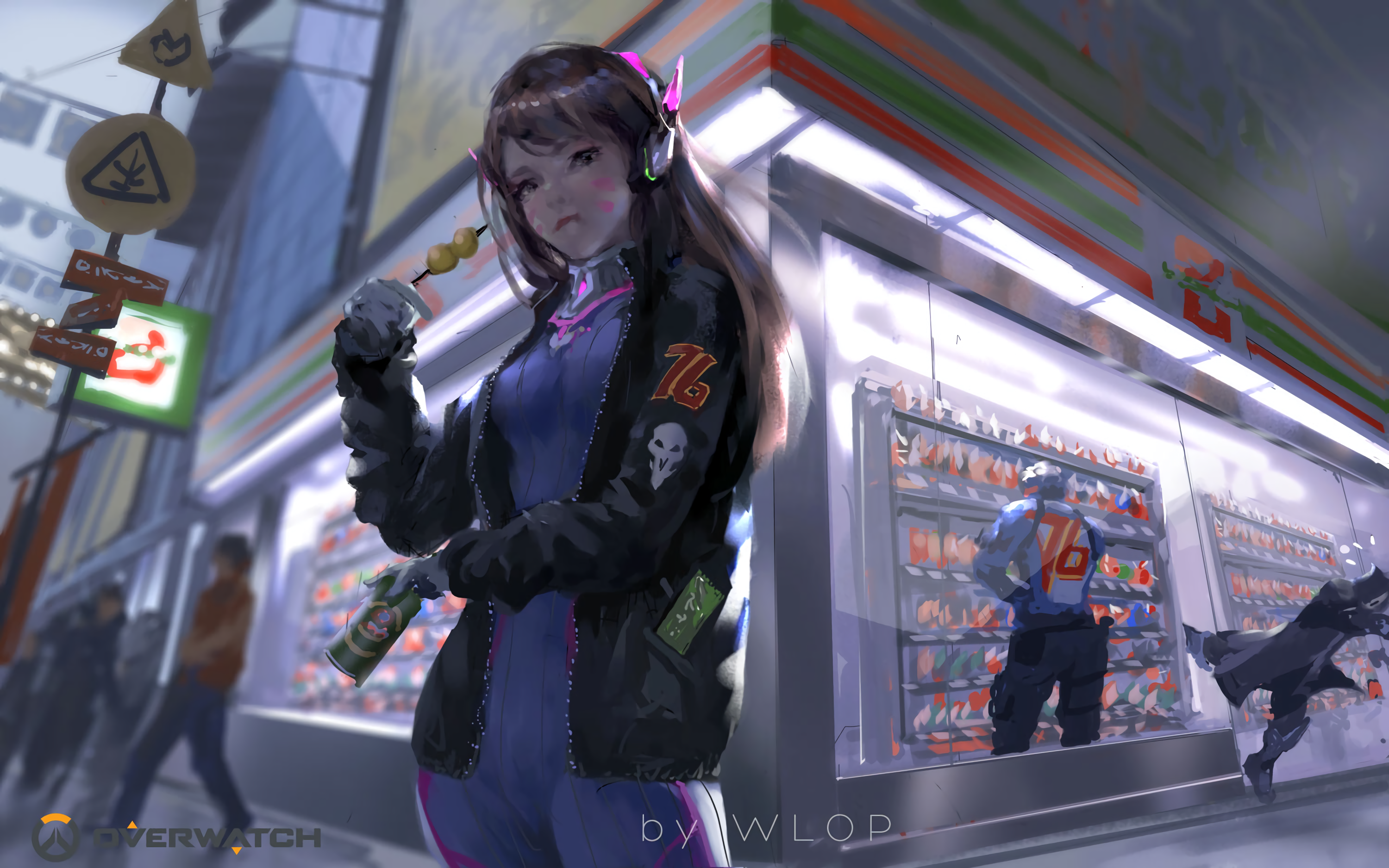 Overwatch, women, video games, digital art, artwork, D.Va (Overwatch), Soldier  76 (Overwatch), WLOP, headphones, brunette, long hair, Reaper (Overwatch), HD Wallpaper