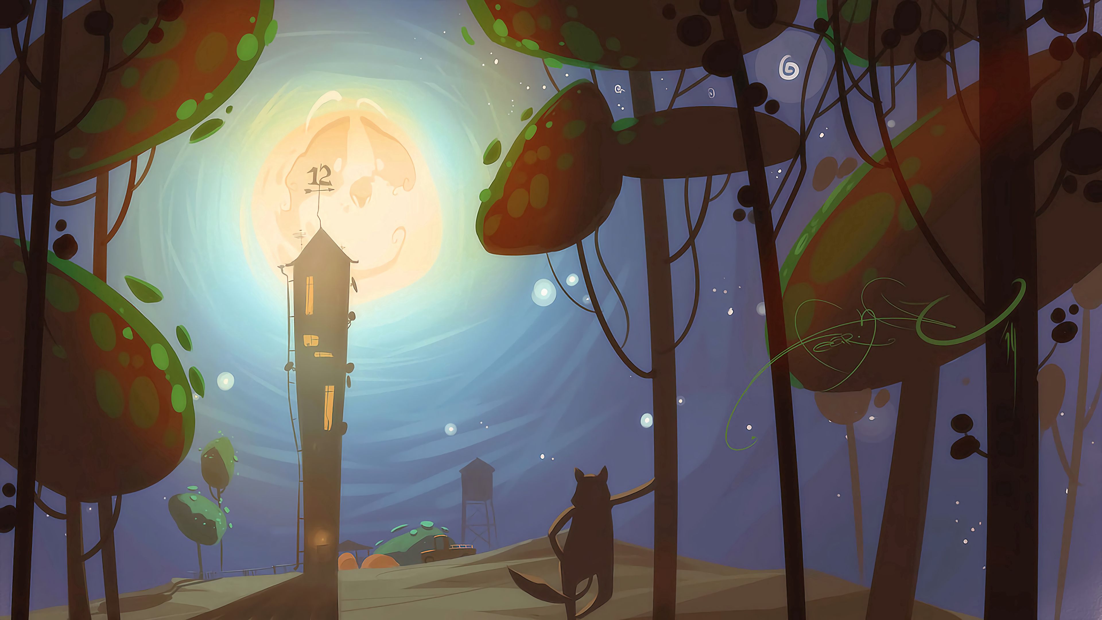 tower, moon, art, night, moonlight, 4k, HD Wallpaper