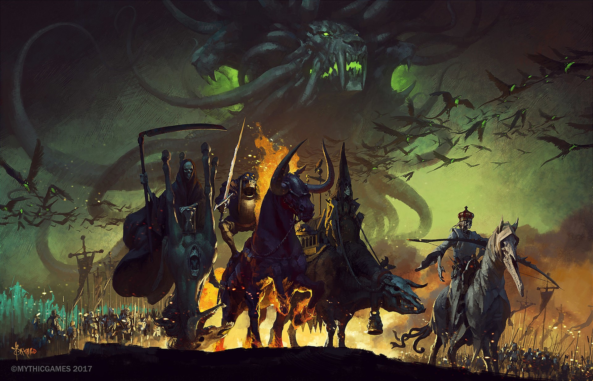 Bayard Wu, war, Plague, famine, death, skeleton, drawing, birds, horror, HD Wallpaper