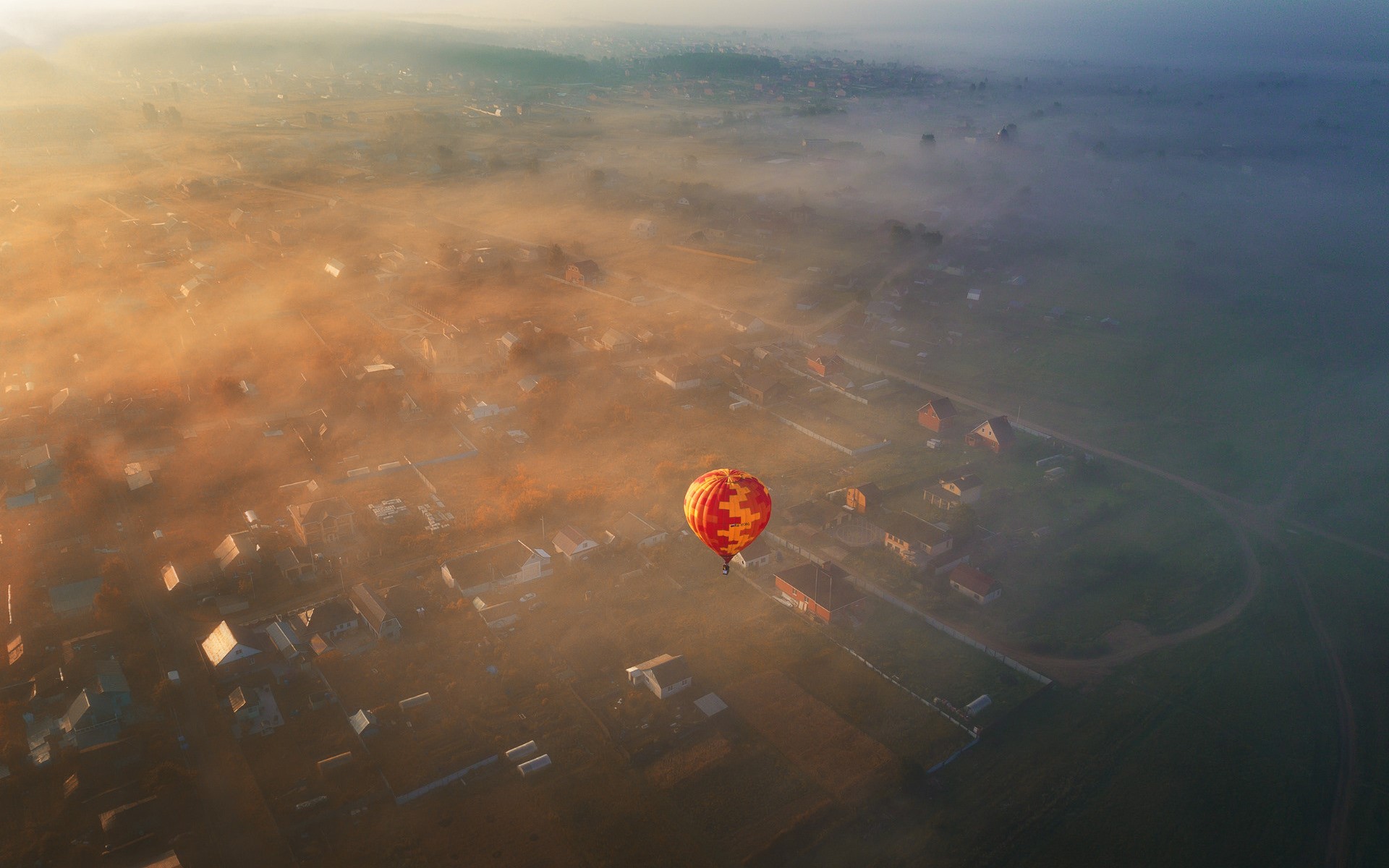 aerial view, landscape, hot air balloons, HD Wallpaper