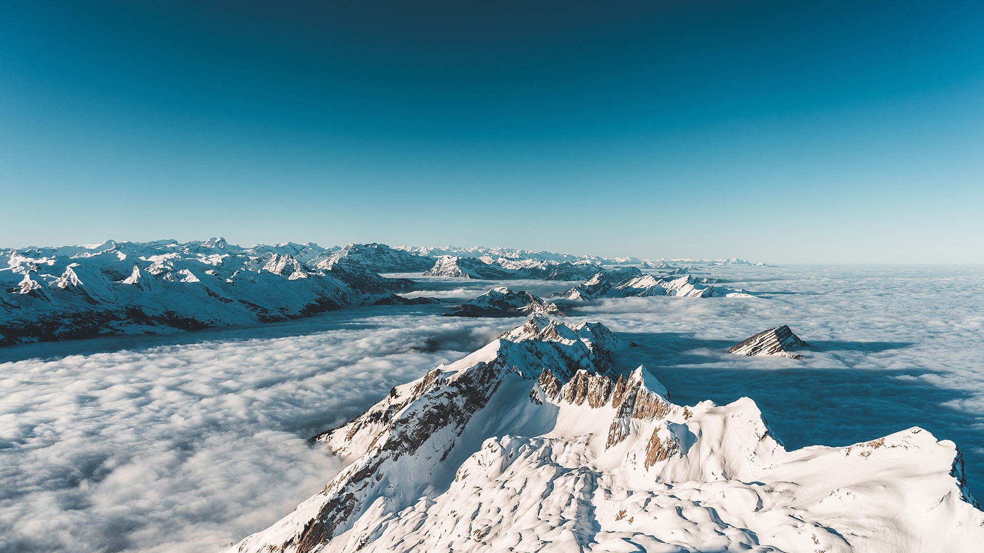 snow, mountains, clouds, HD Wallpaper