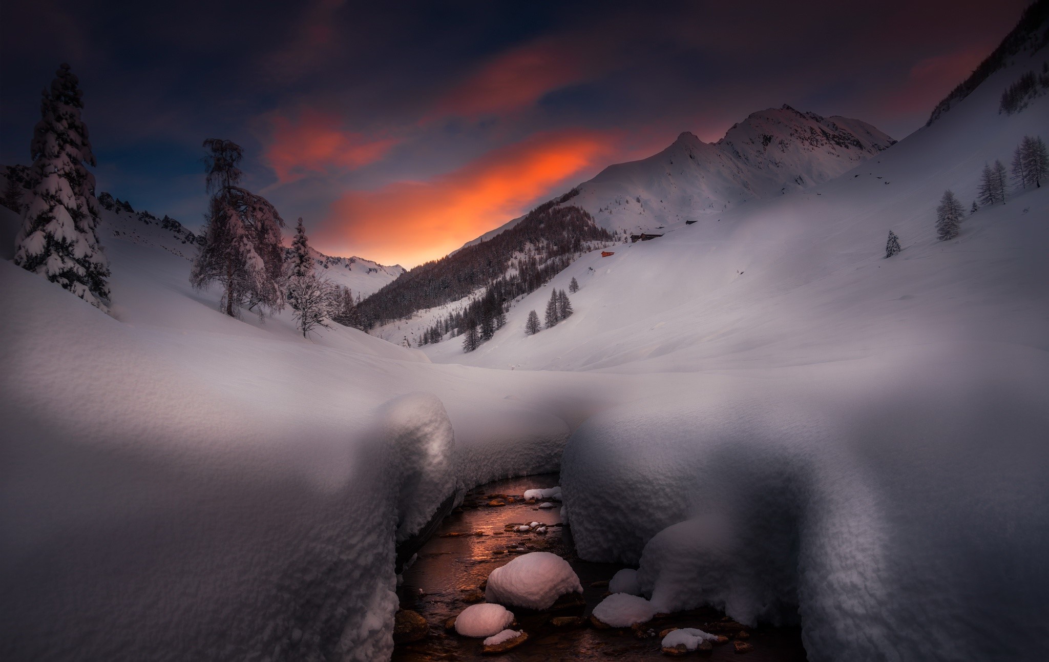 mountains, snow, nature, winter, landscape, HD Wallpaper