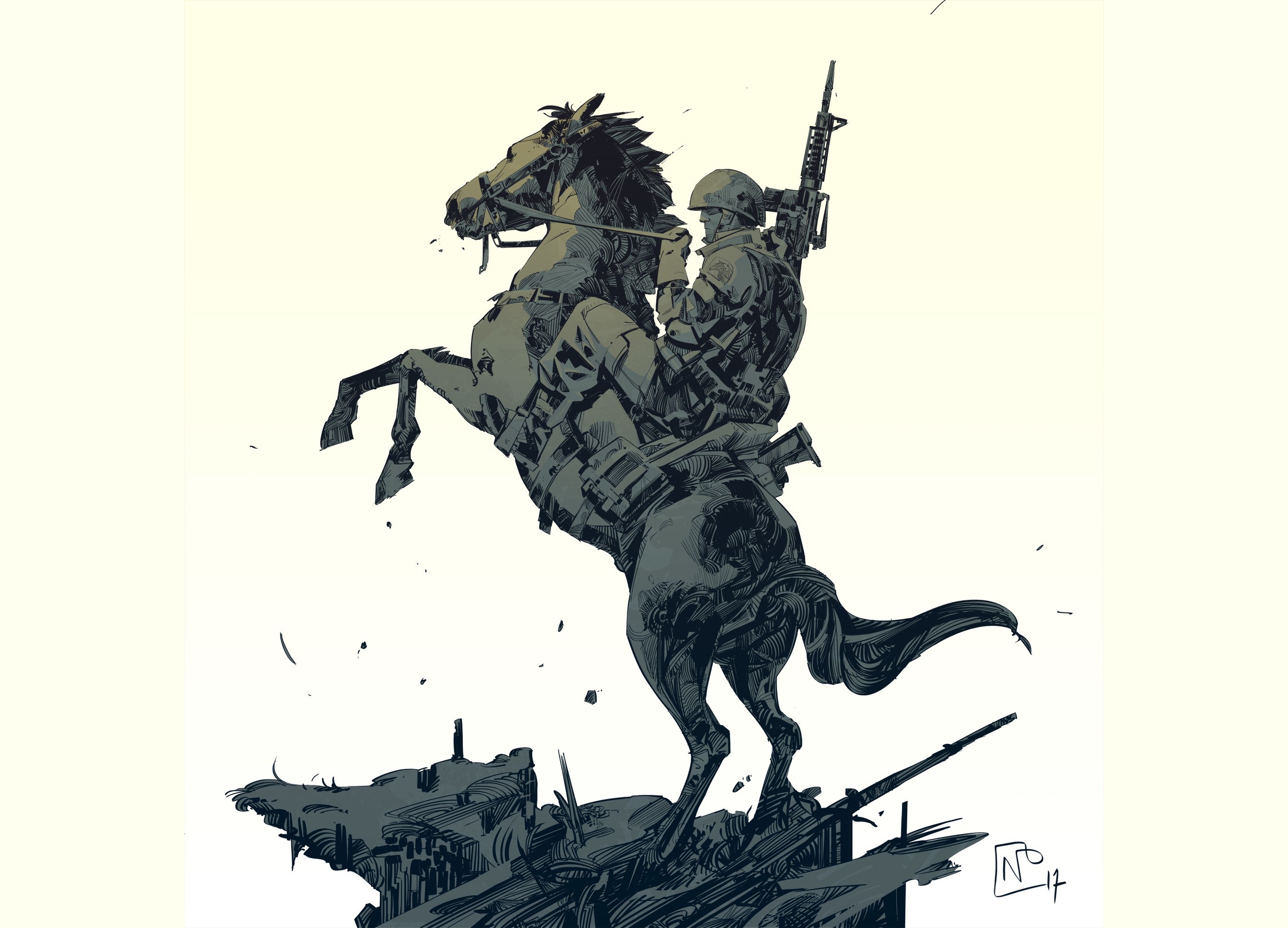 drawing, horse, soldier, Nicolas Petrimaux, gun, HD Wallpaper