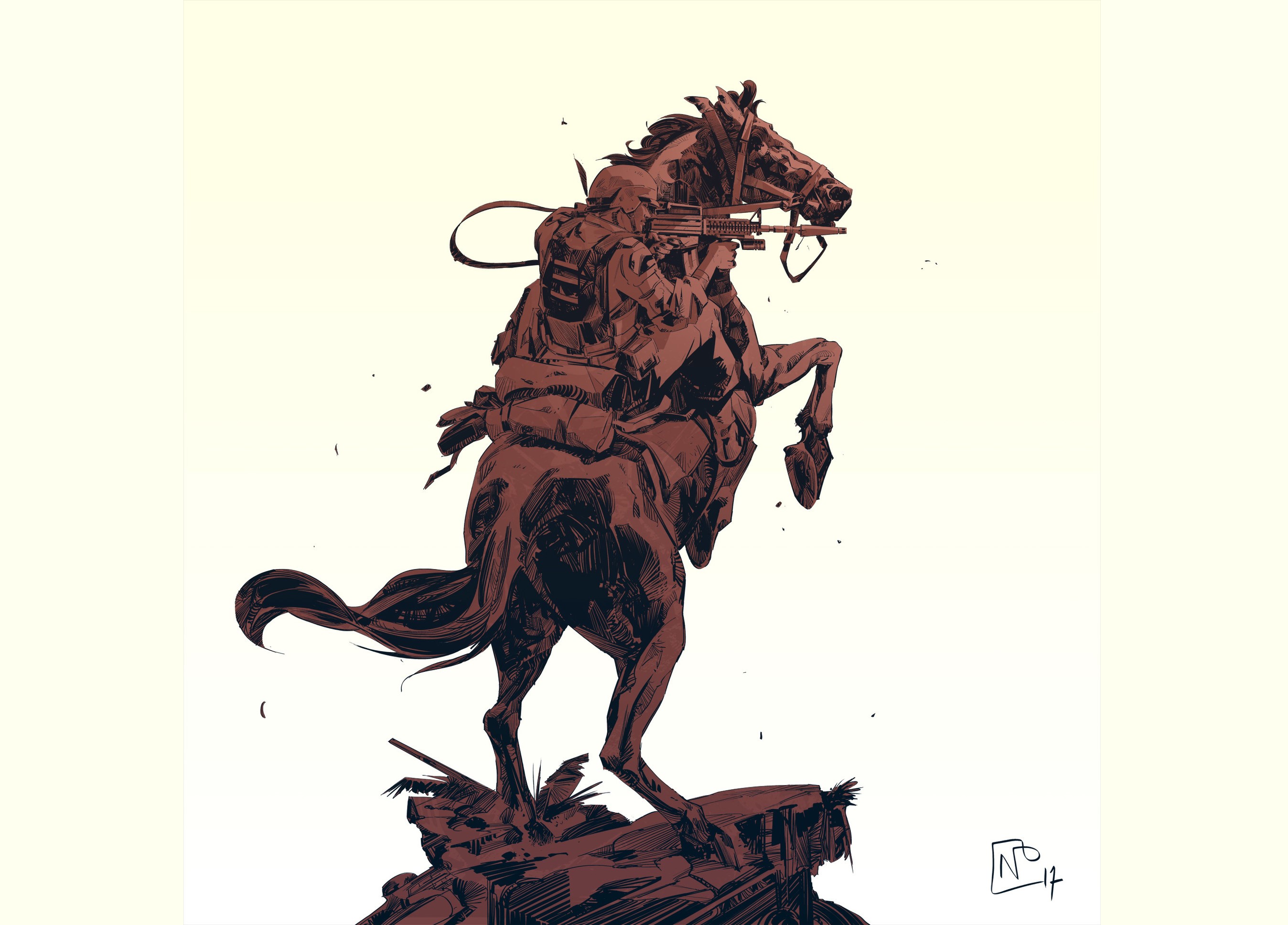 drawing, horse, soldier, Nicolas Petrimaux, gun, HD Wallpaper