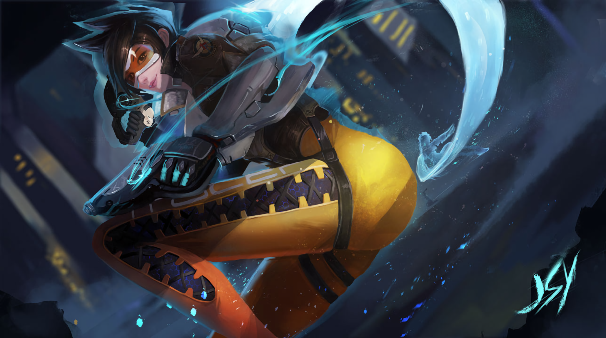 video games, digital art, tracer, Overwatch, brunette, artwork, women, HD Wallpaper