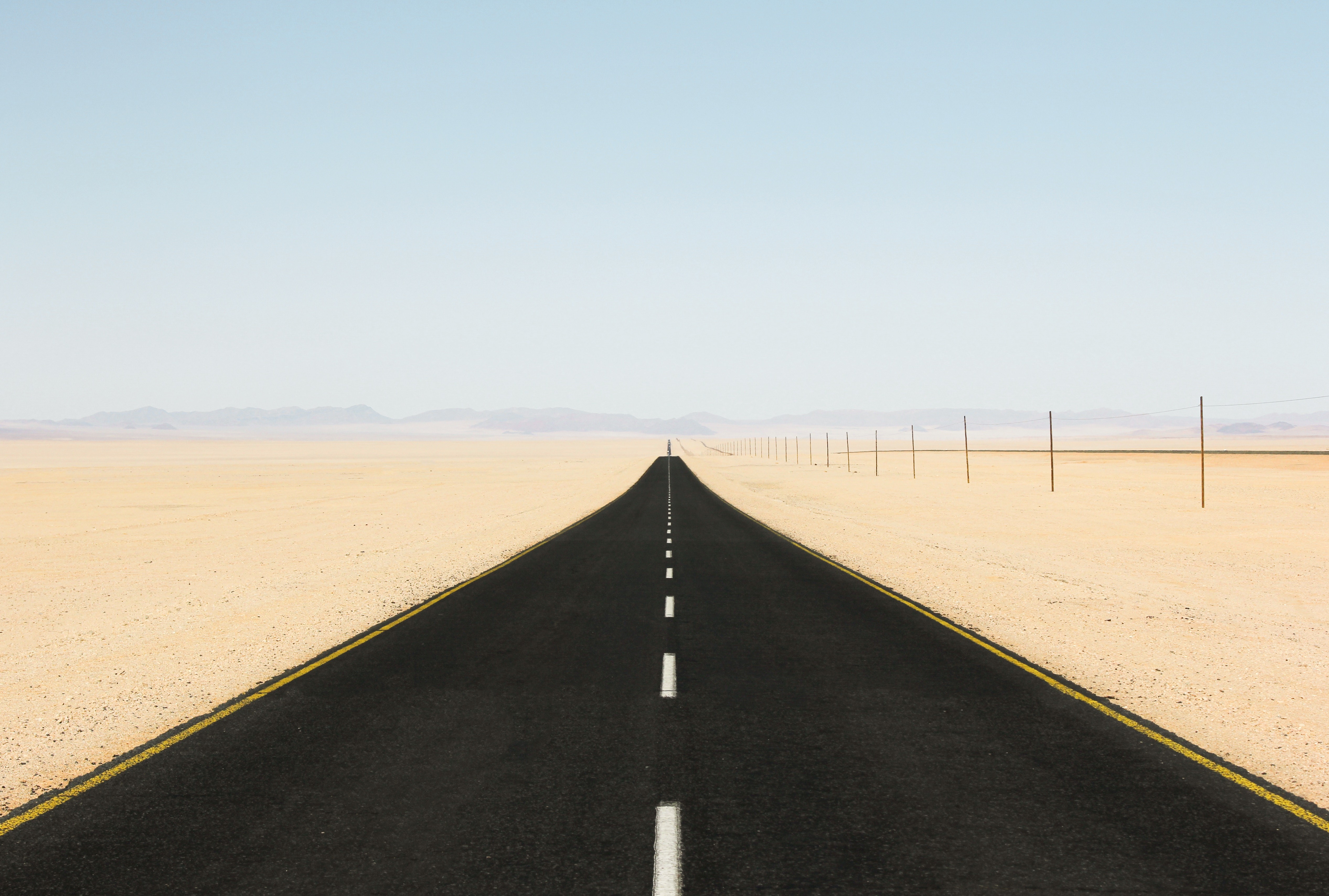 road, desert, sand, mountains, clear sky, nature, HD Wallpaper