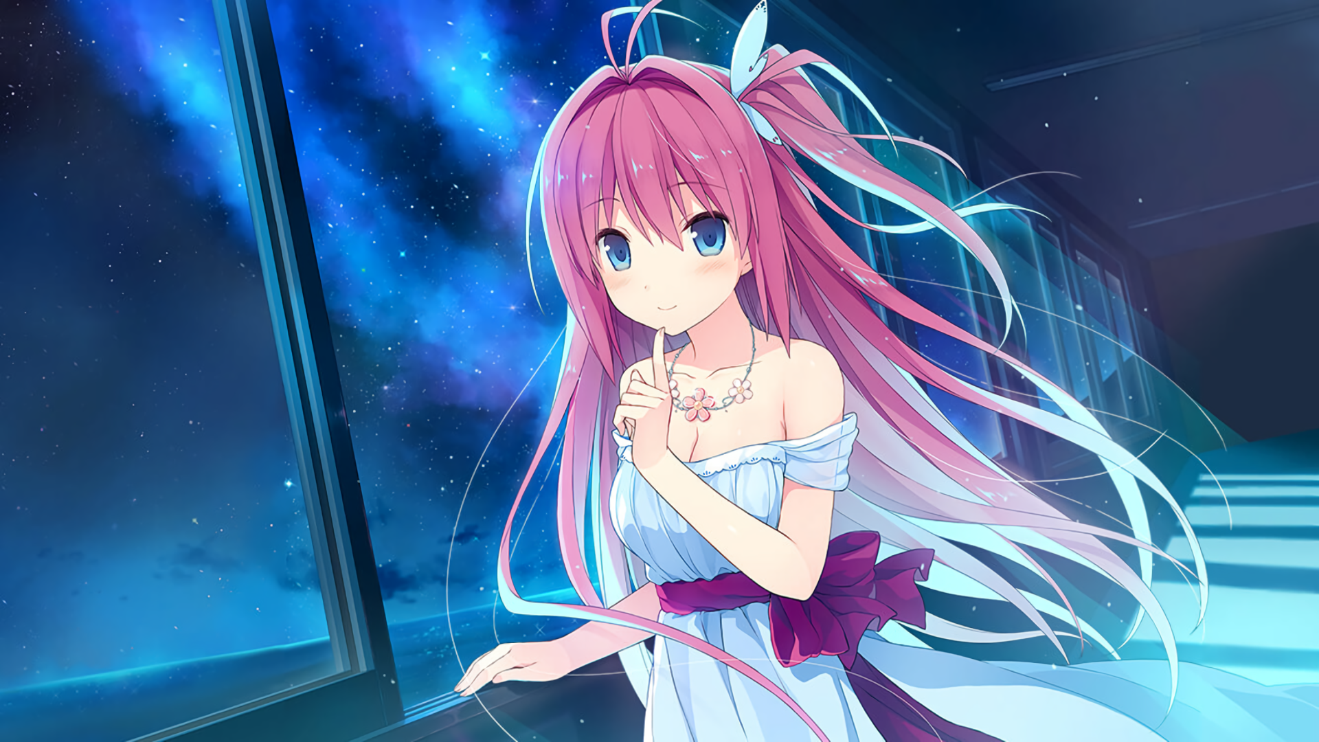 anime, anime girls, Ao no Kanata no Four Rhythm, Kurashina Asuka, long hair, pink hair, blue eyes, looking at viewer, HD Wallpaper