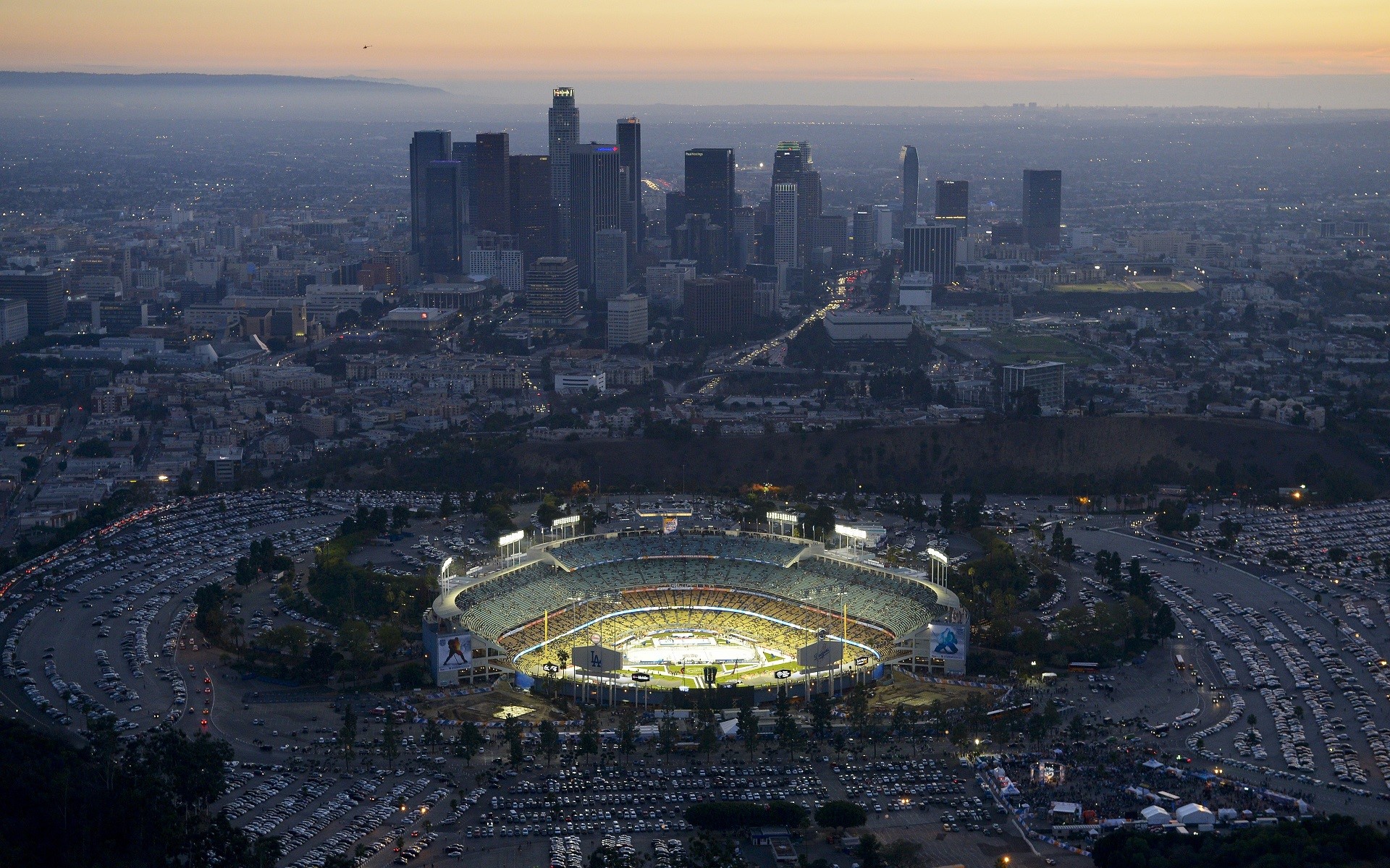 city, cityscape, skyscraper, stadium, Los Angeles, USA, HD Wallpaper