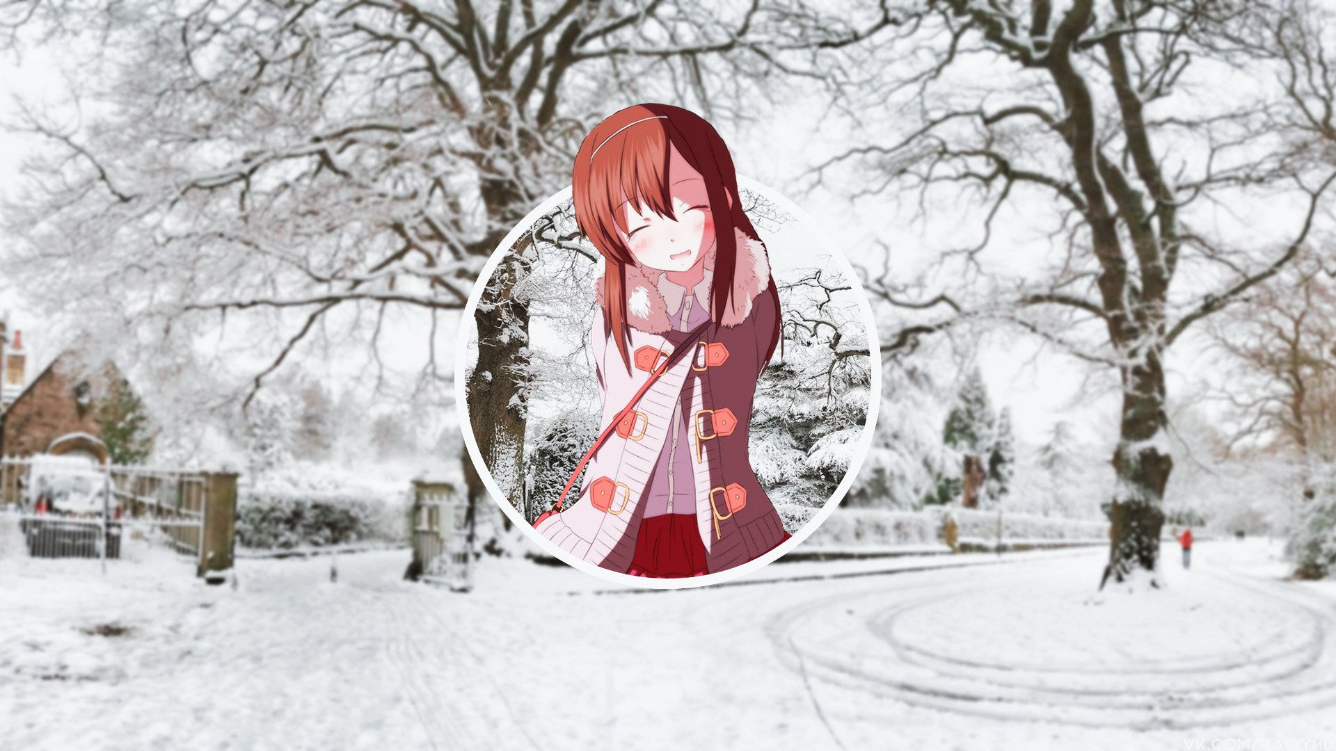 anime, anime girls, picture-in-picture, snow, HD Wallpaper