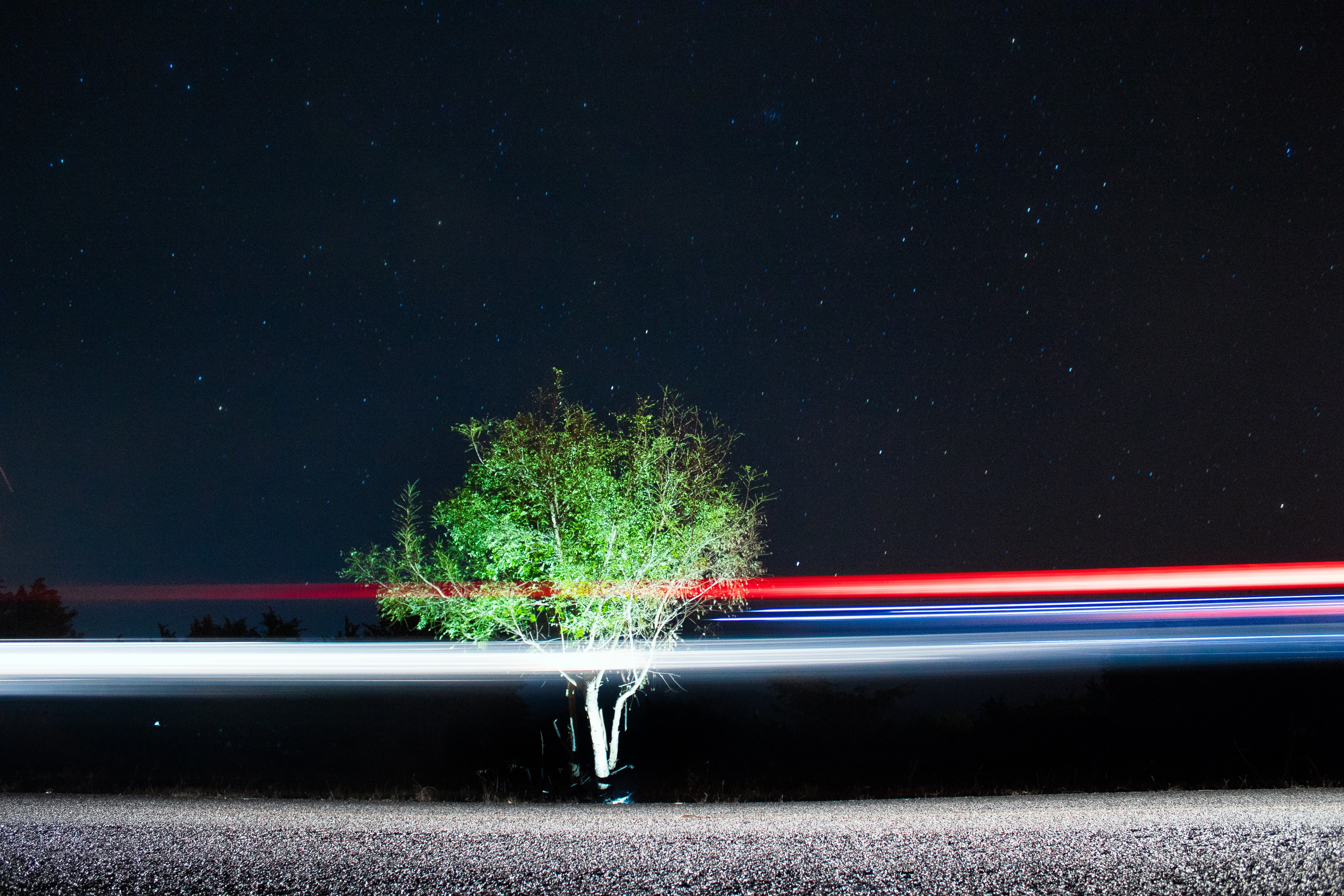 landscape, stars, night, nature, light trails, HD Wallpaper