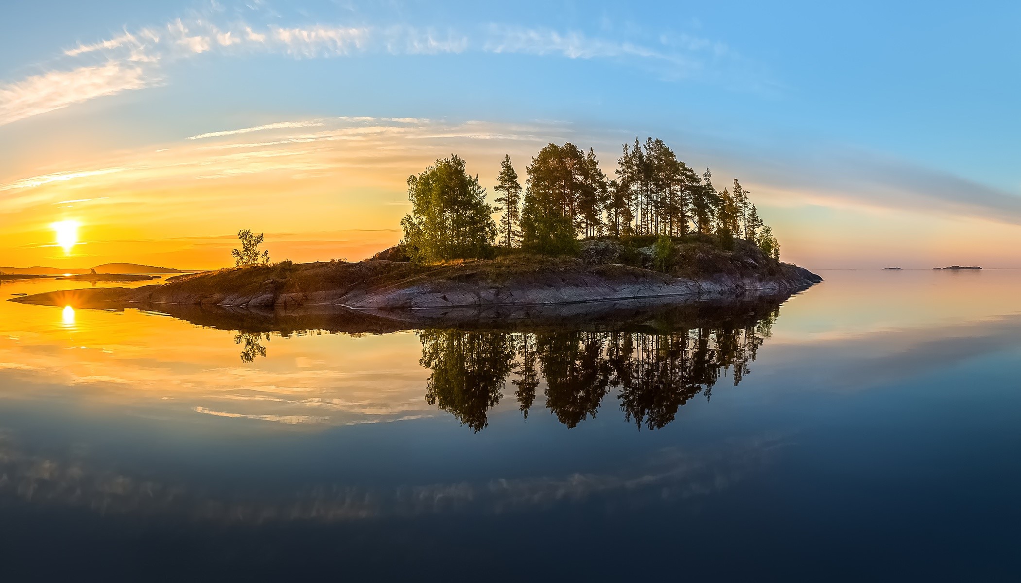 nature, water, sky, trees, island, HD Wallpaper