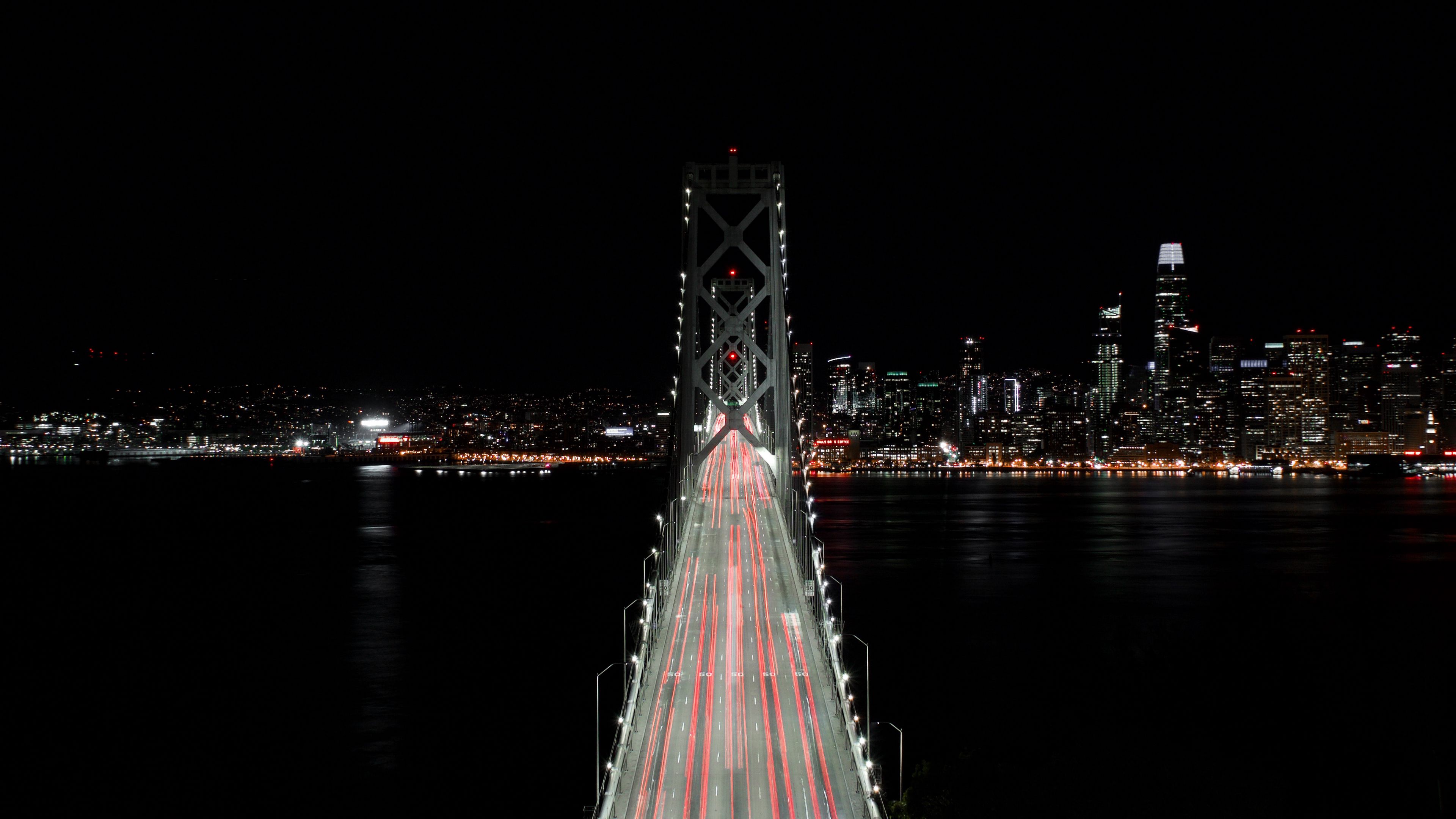 bridge, night, city, lights, dark, 4k, HD Wallpaper