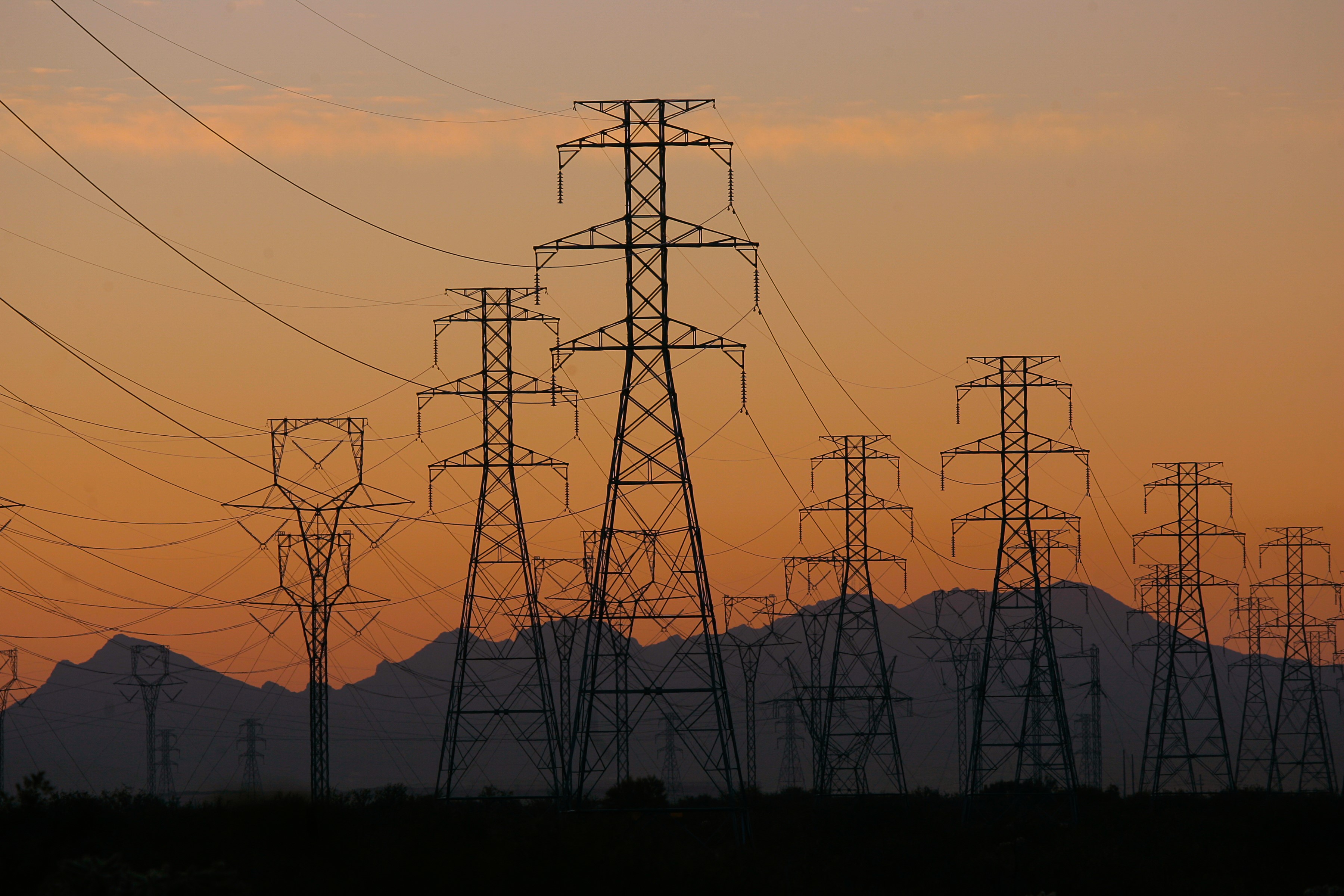 power lines, mountains, sky, sunlight, HD Wallpaper