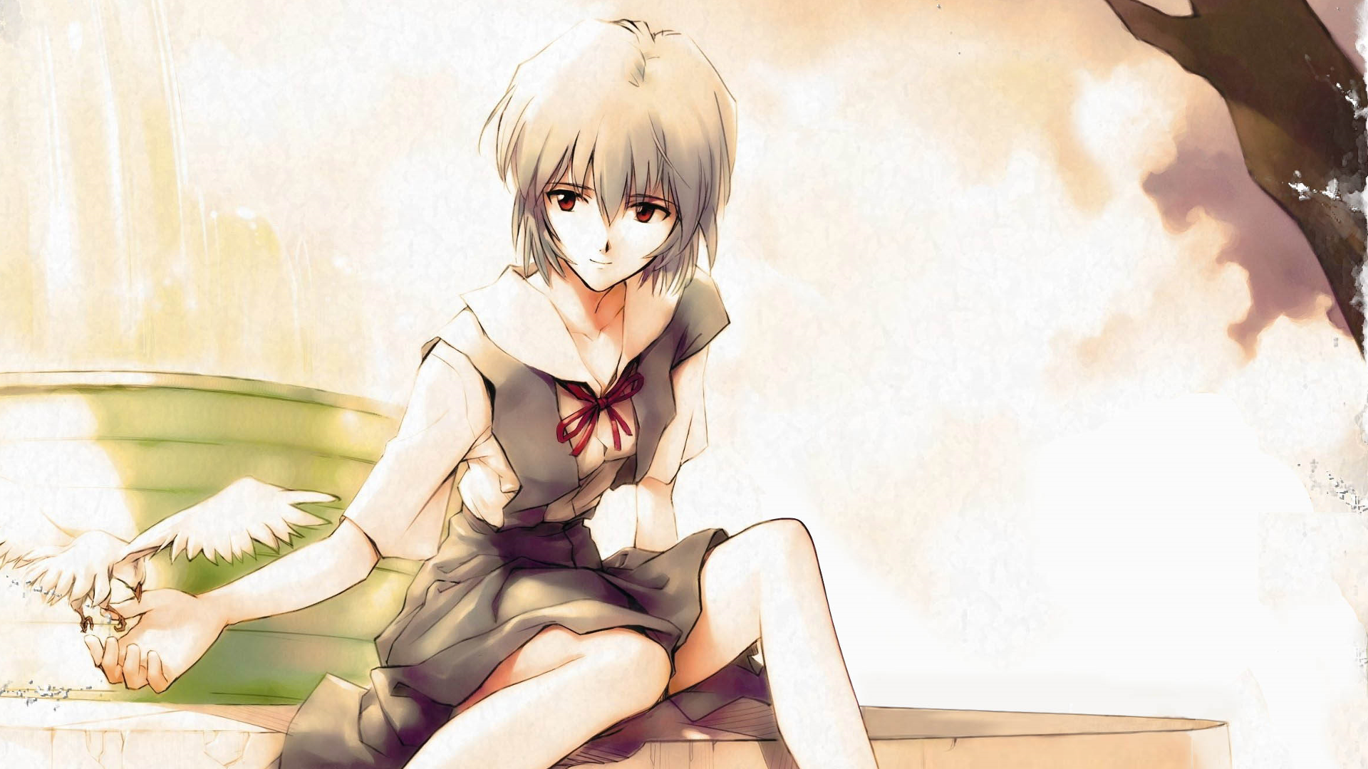 Neon Genesis Evangelion, Ayanami Rei, anime girls, birds, HD Wallpaper