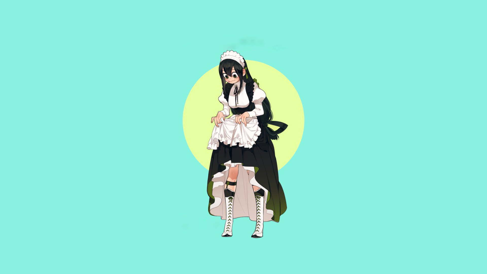 Boku no Hero Academia, Tsuyu Asui, simple background, maid outfit, anime girls, HD Wallpaper