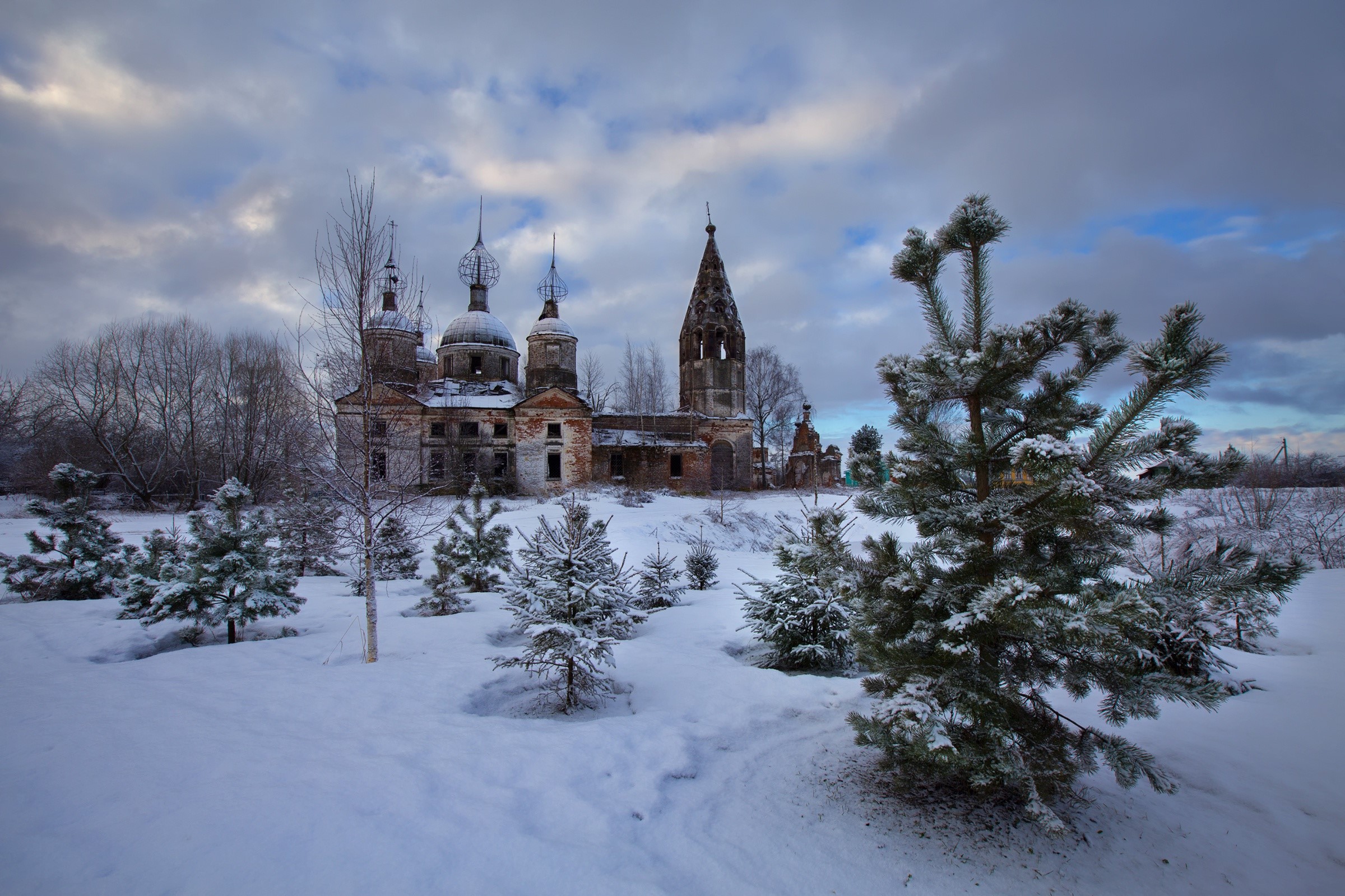 winter, snow, landscape, ruin, HD Wallpaper