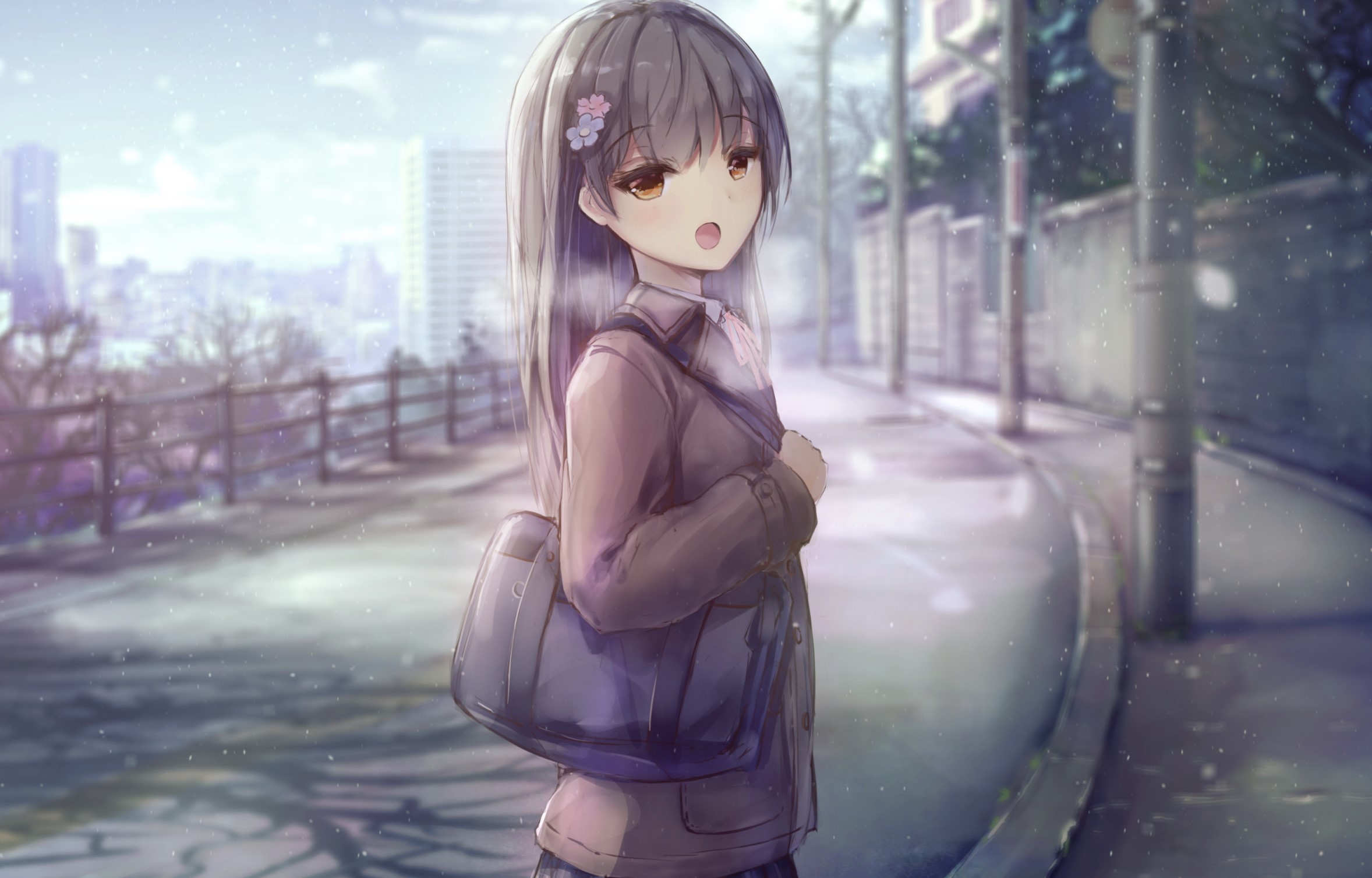 schoolgirl, long hair, hair ornament, anime girls, HD Wallpaper