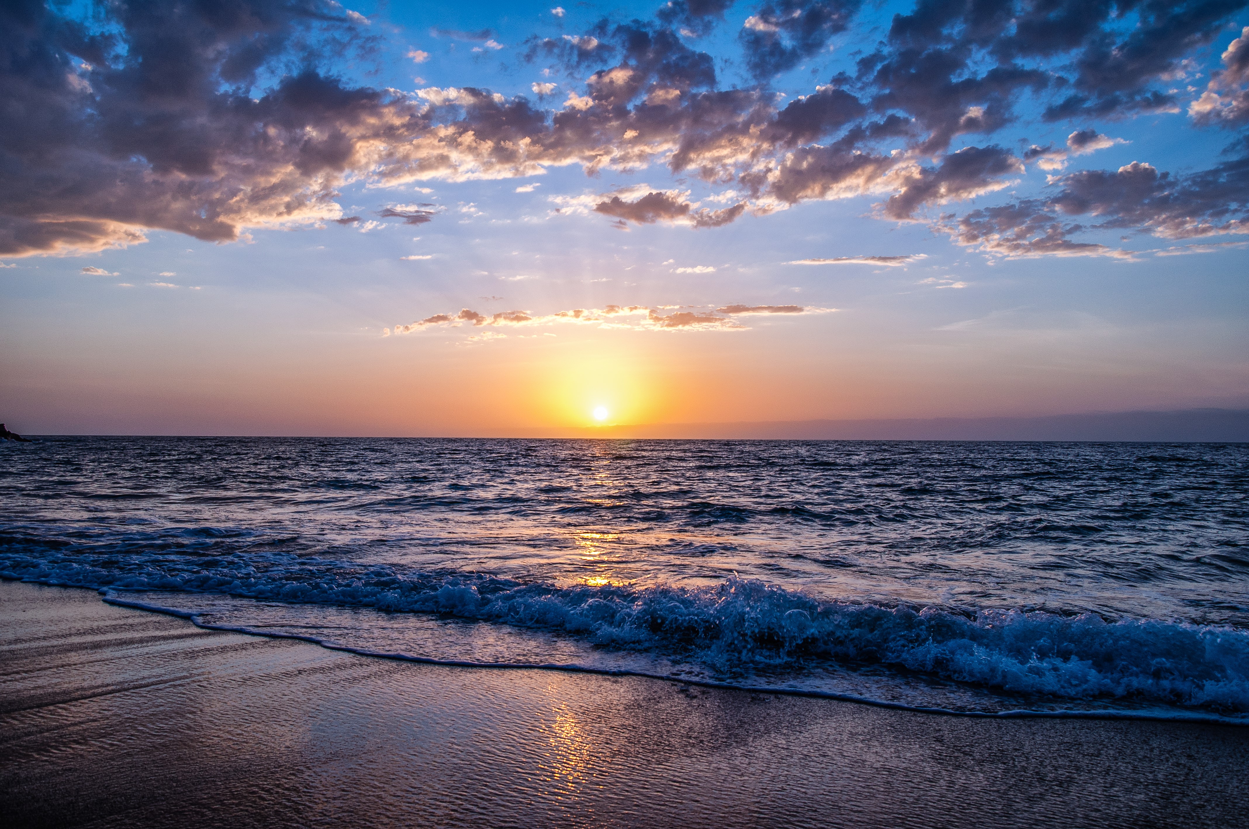 sea, nature, Sun, clouds, sky, HD Wallpaper