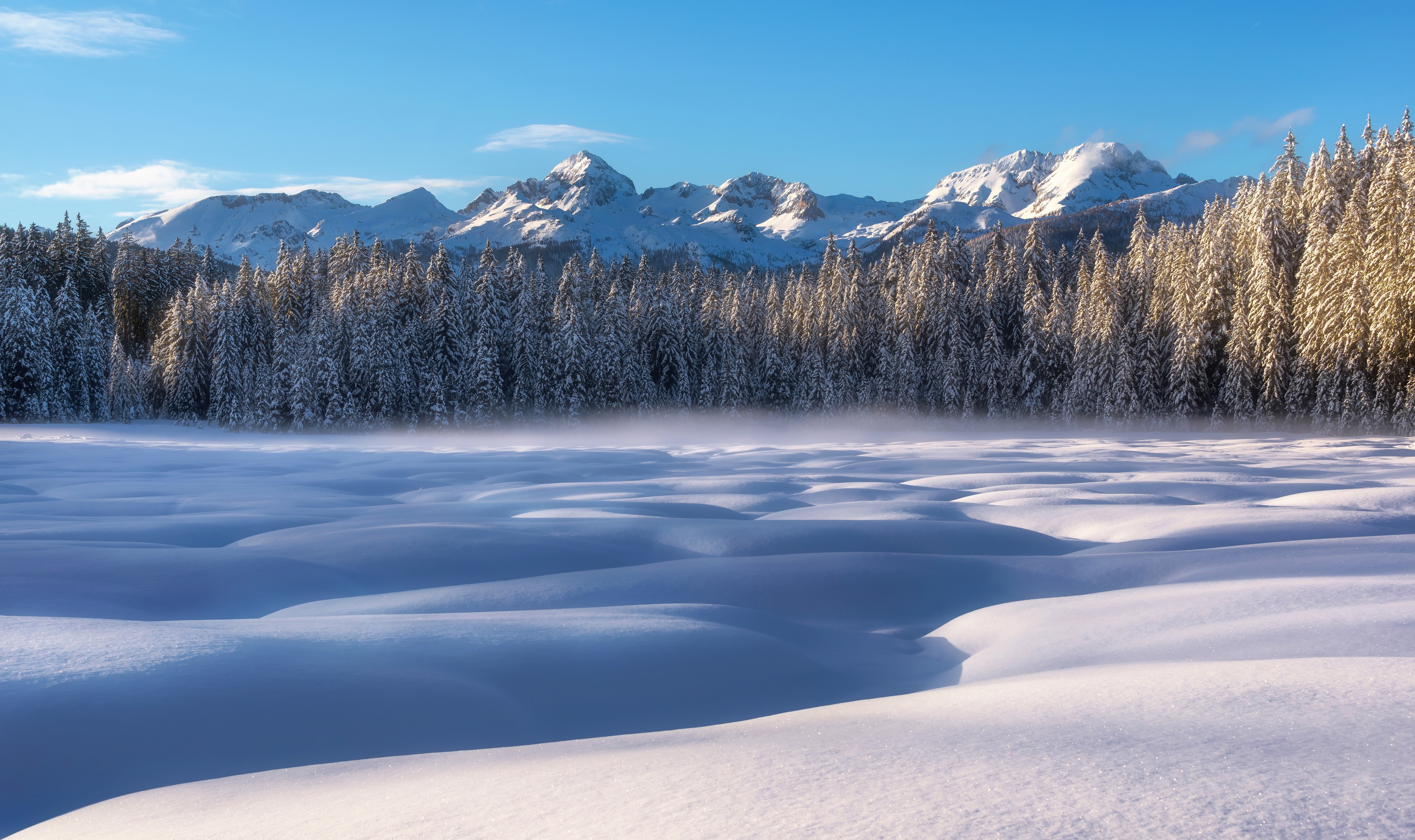 snow, winter, trees, mountains, landscape, HD Wallpaper