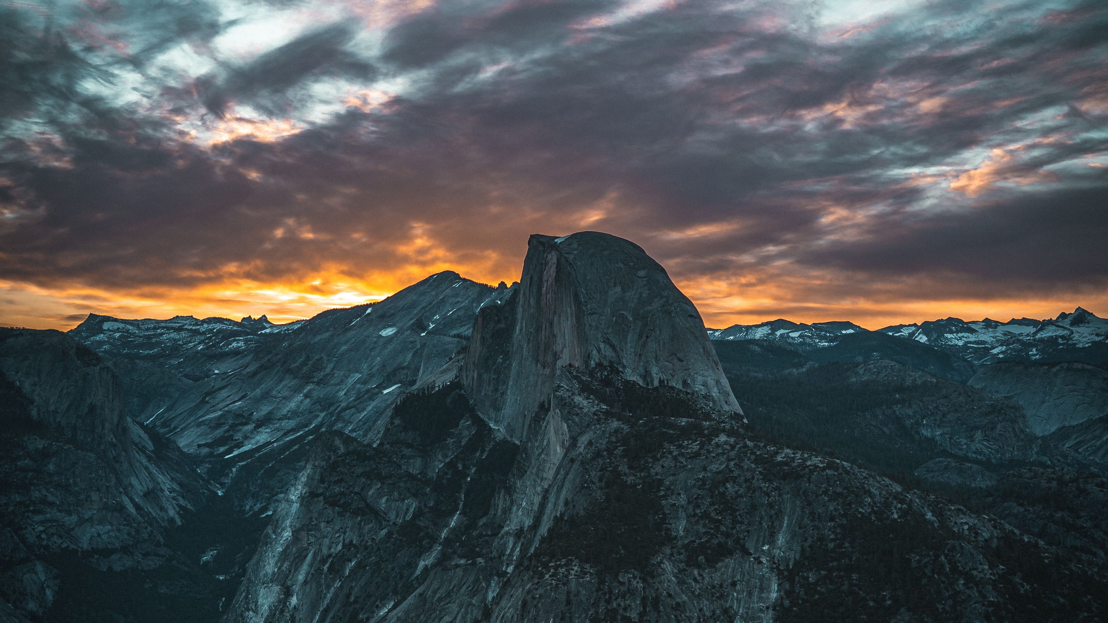 mountain, peak, sky, clouds, 4k, HD Wallpaper