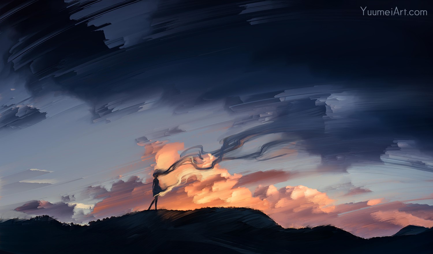 sky, women, Yuumei, clouds, sunset, HD Wallpaper
