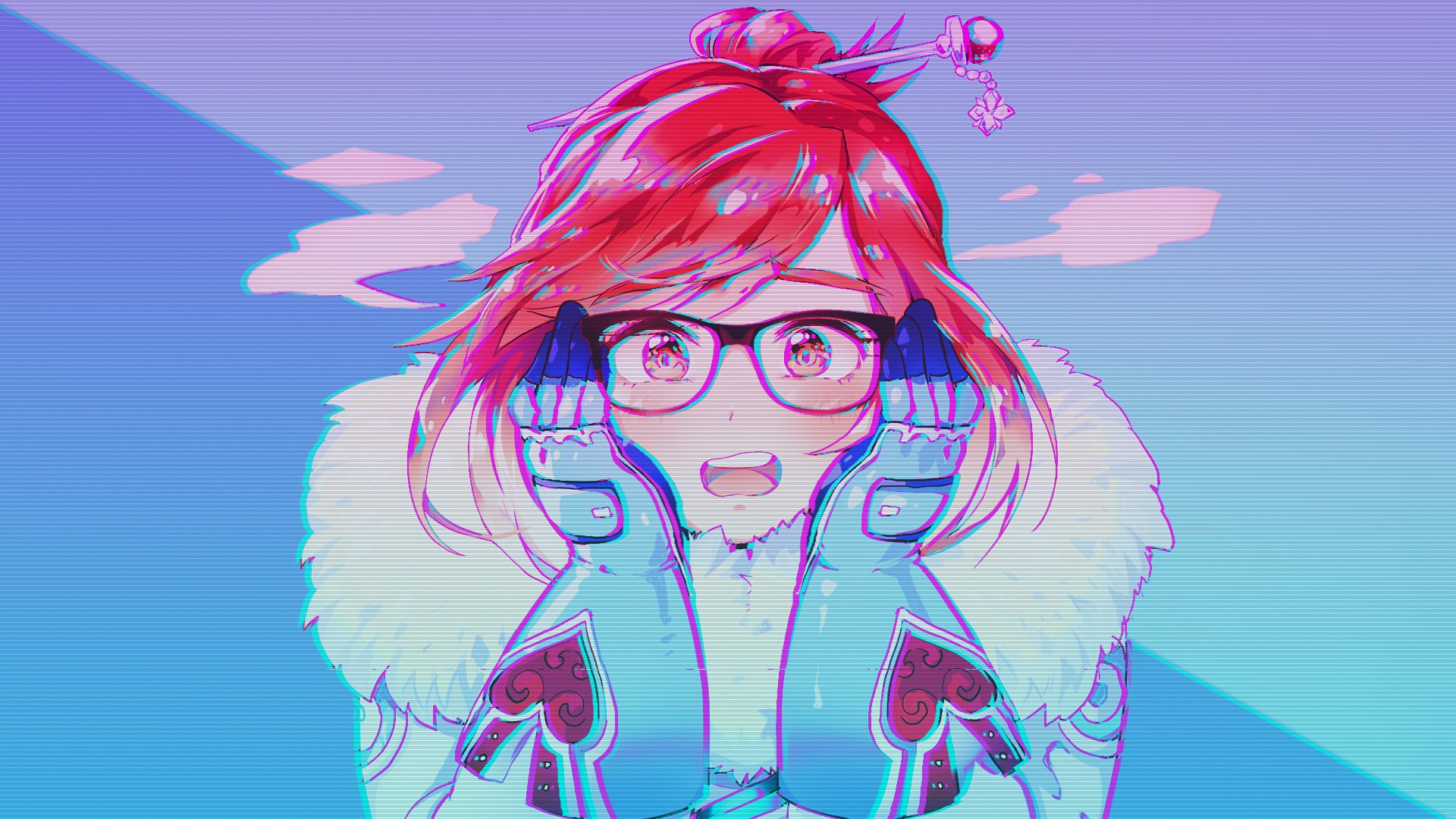 Mei, Overwatch Anniversary, vaporwave, Overwatch, HD Wallpaper