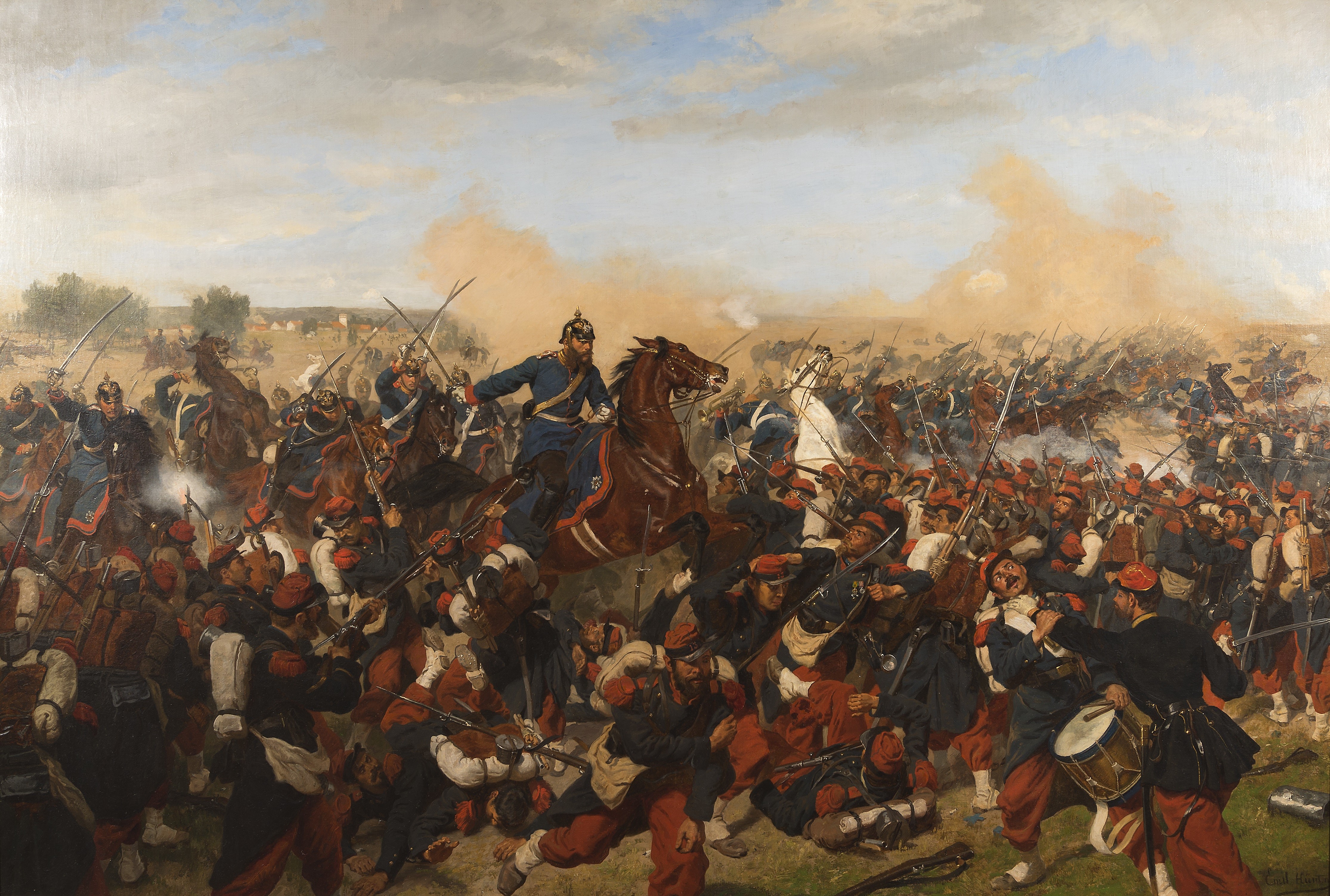 historic, history, horse, horse riding, Cavalry, France, Prussia, painting, war, battle, soldier, army, artwork, Emil Hünten, HD Wallpaper