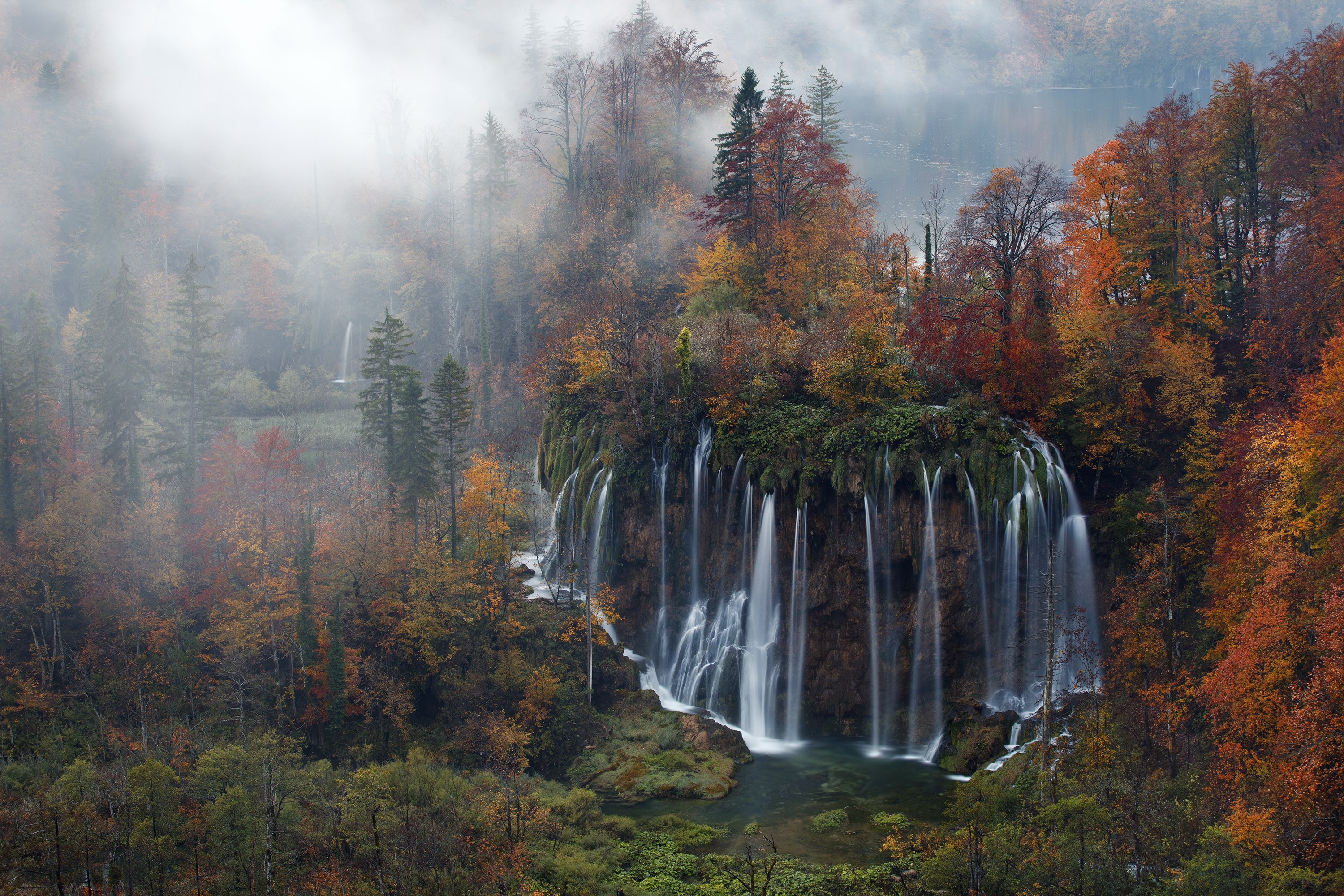 Plitvice Lakes National Park, fall, landscape, Croatia, nature, waterfall, forest, mist, Plitvice National Park, HD Wallpaper