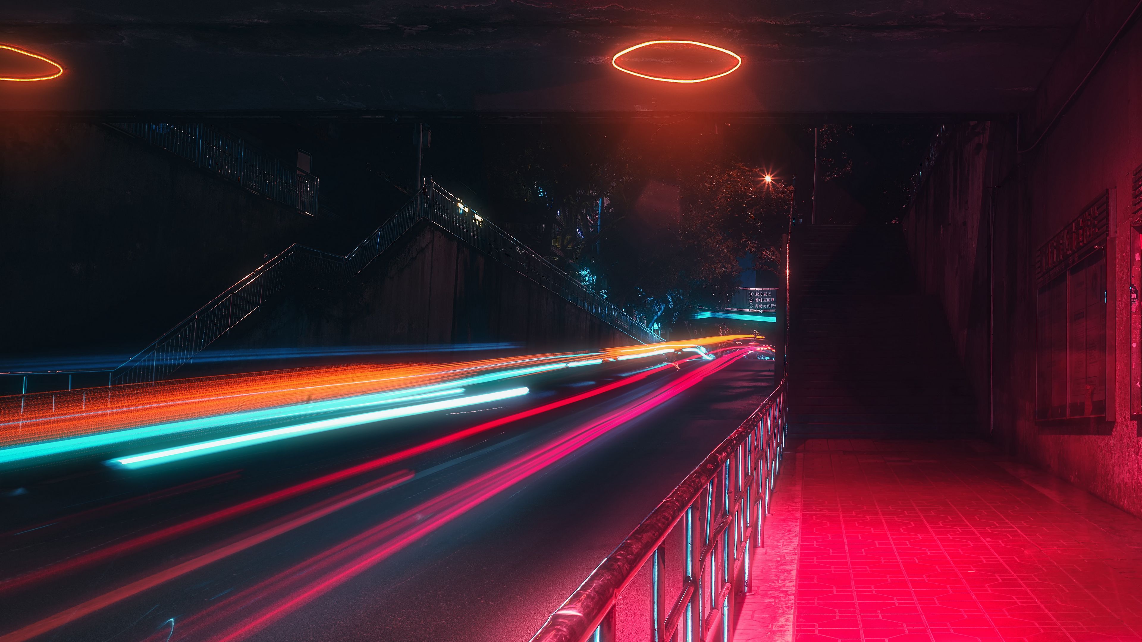 street, neon, lights, motion, long exposure, night, 4k, HD Wallpaper