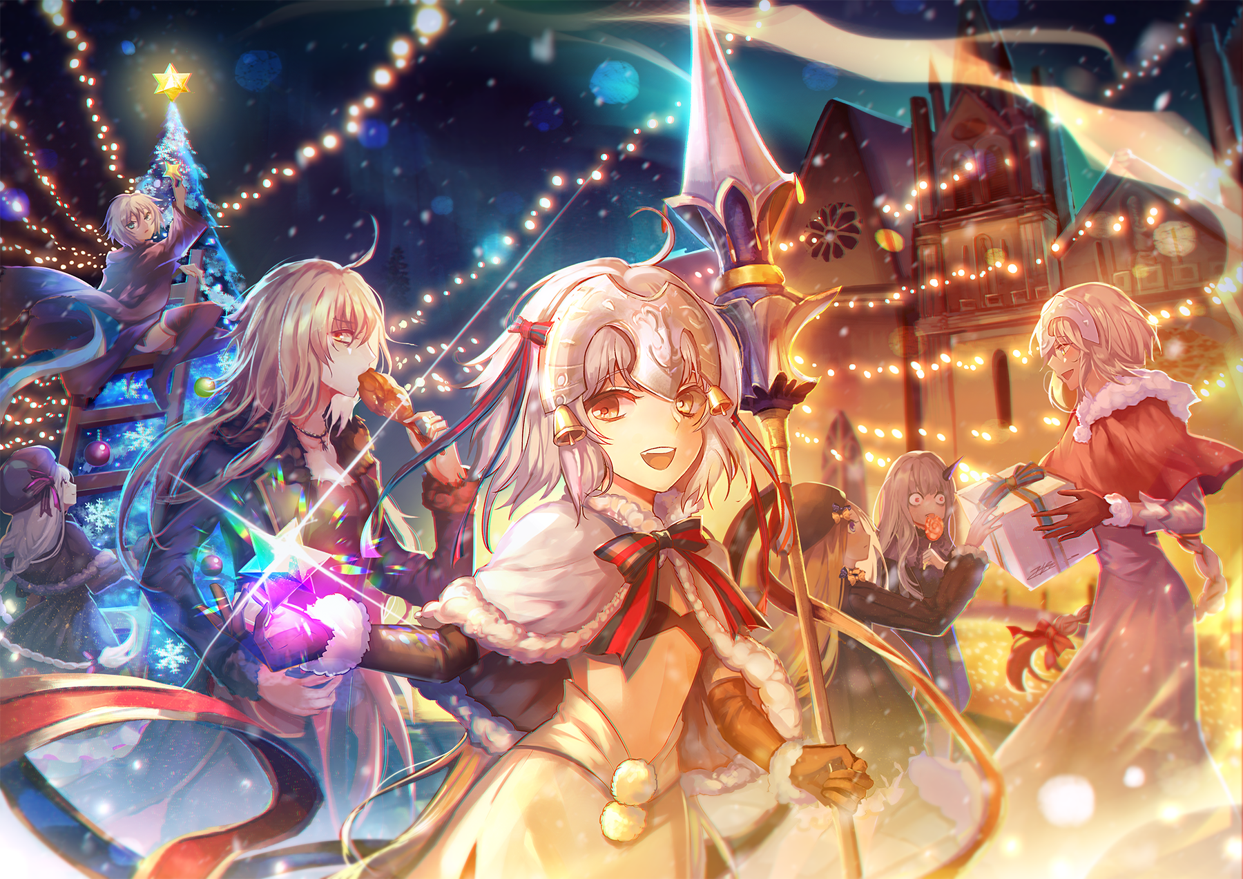 New Year, Fate/Extra, bra, Christmas, dress, Fate/Grand Order, Fate/Stay Night, horns, Jeanne dArc, Abigail Williams (Fate/Grand Order), Jack the Ripper (Fate/Apocrypha), Jeanne dArc alter, Nursery Rhyme (Fate/Extra), HD Wallpaper