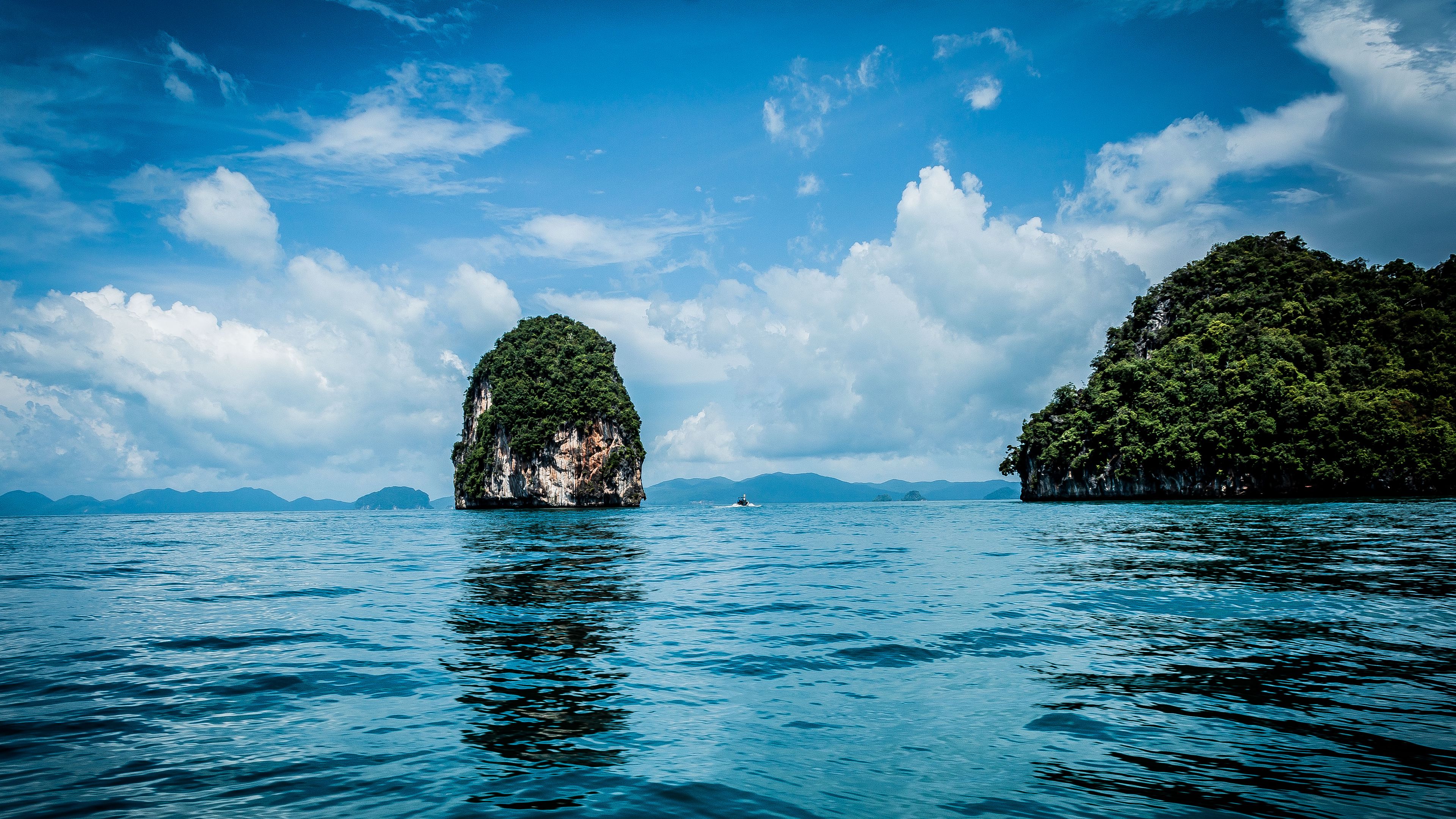 sea, rock, plants, tropical, 4k, HD Wallpaper