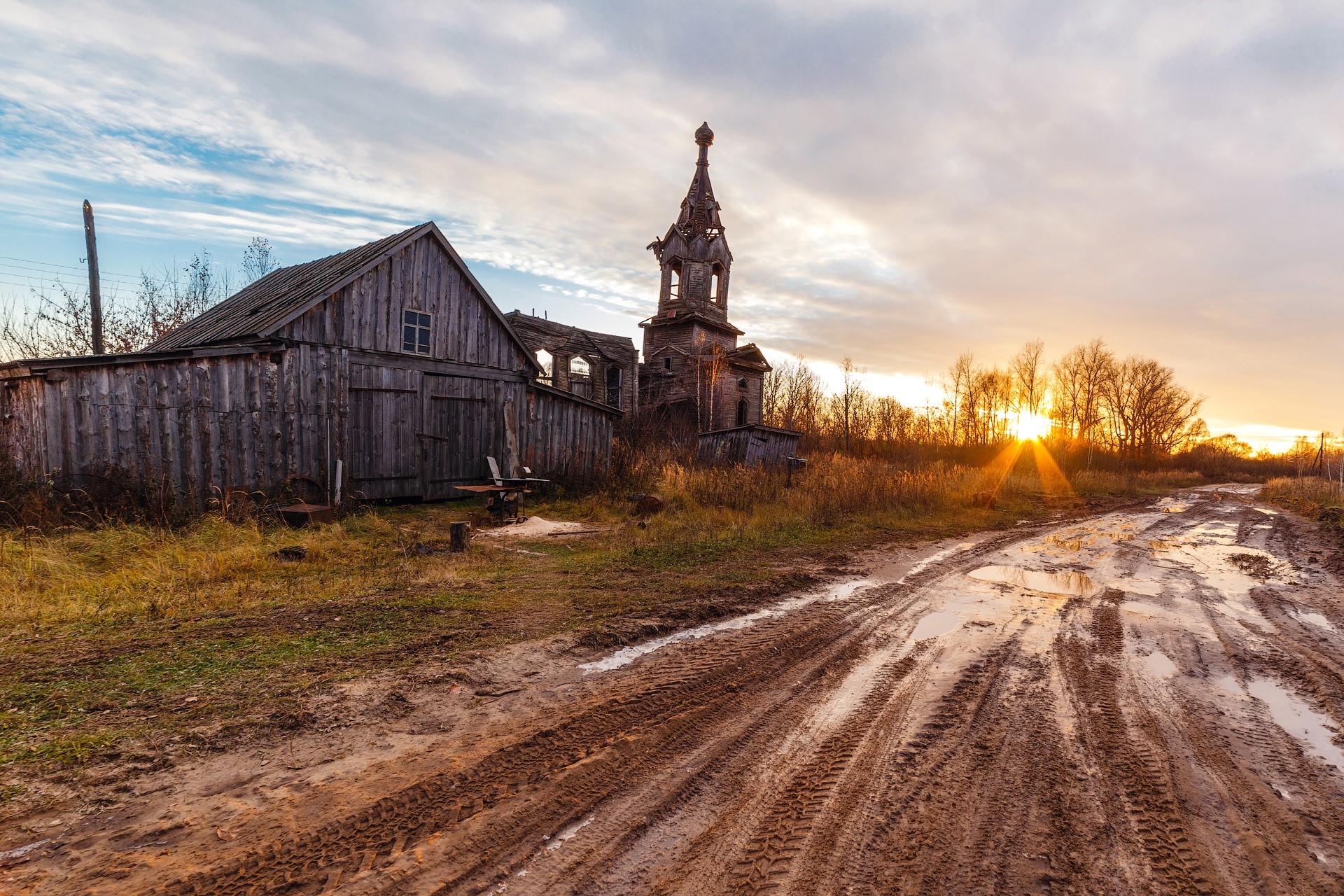 dirt road, sky, sunlight, ruin, HD Wallpaper