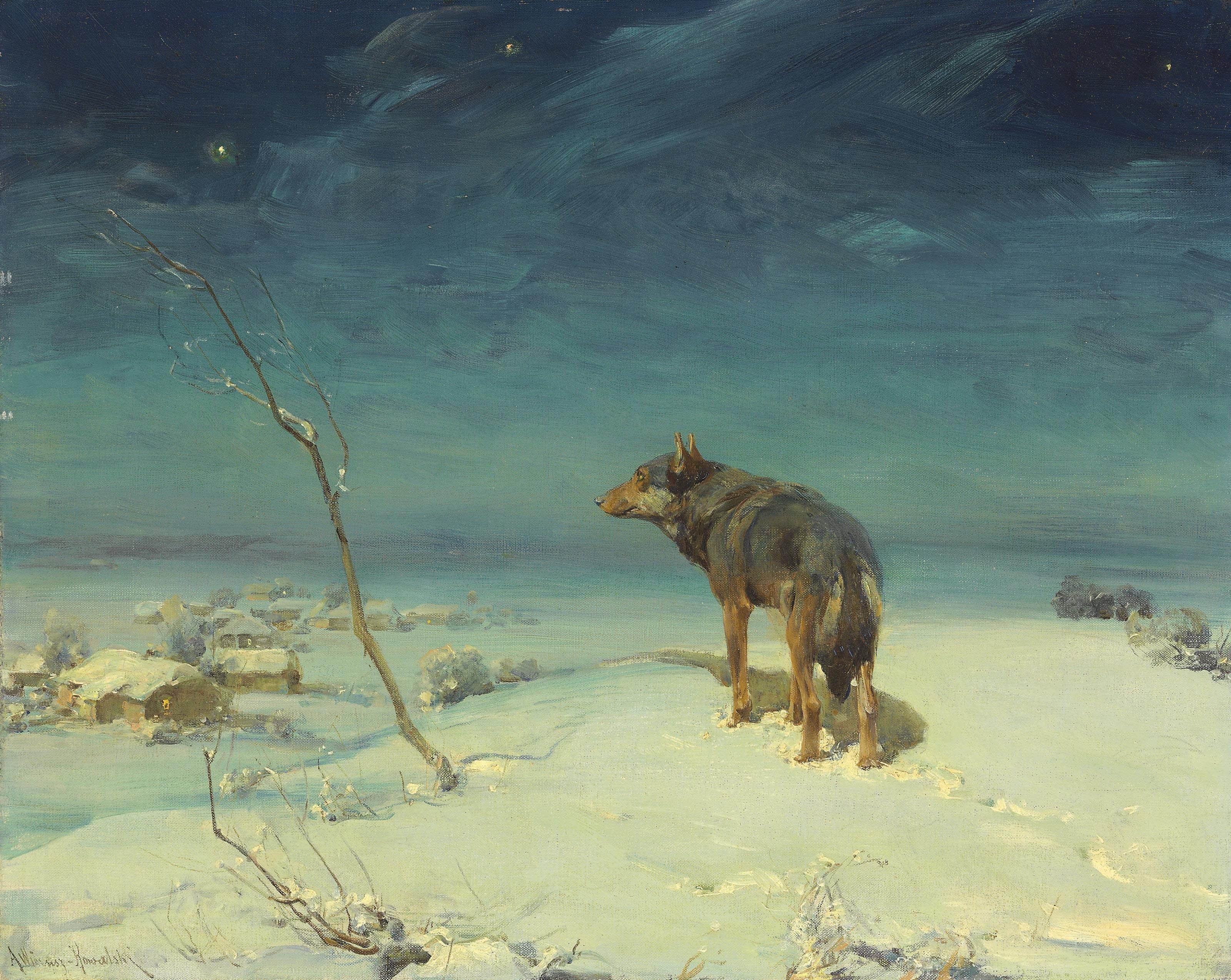 Alfred Kowalski-Wierusz, classic art, wolf, artwork, Polish, HD Wallpaper