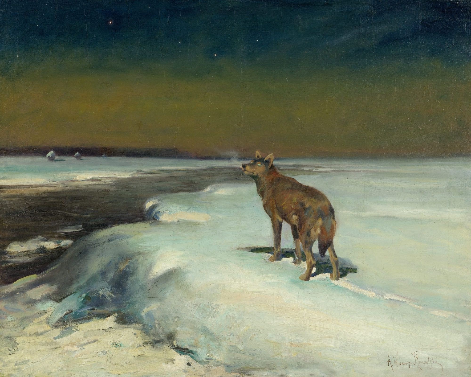 Alfred Kowalski-Wierusz, classic art, wolf, artwork, Polish, HD Wallpaper