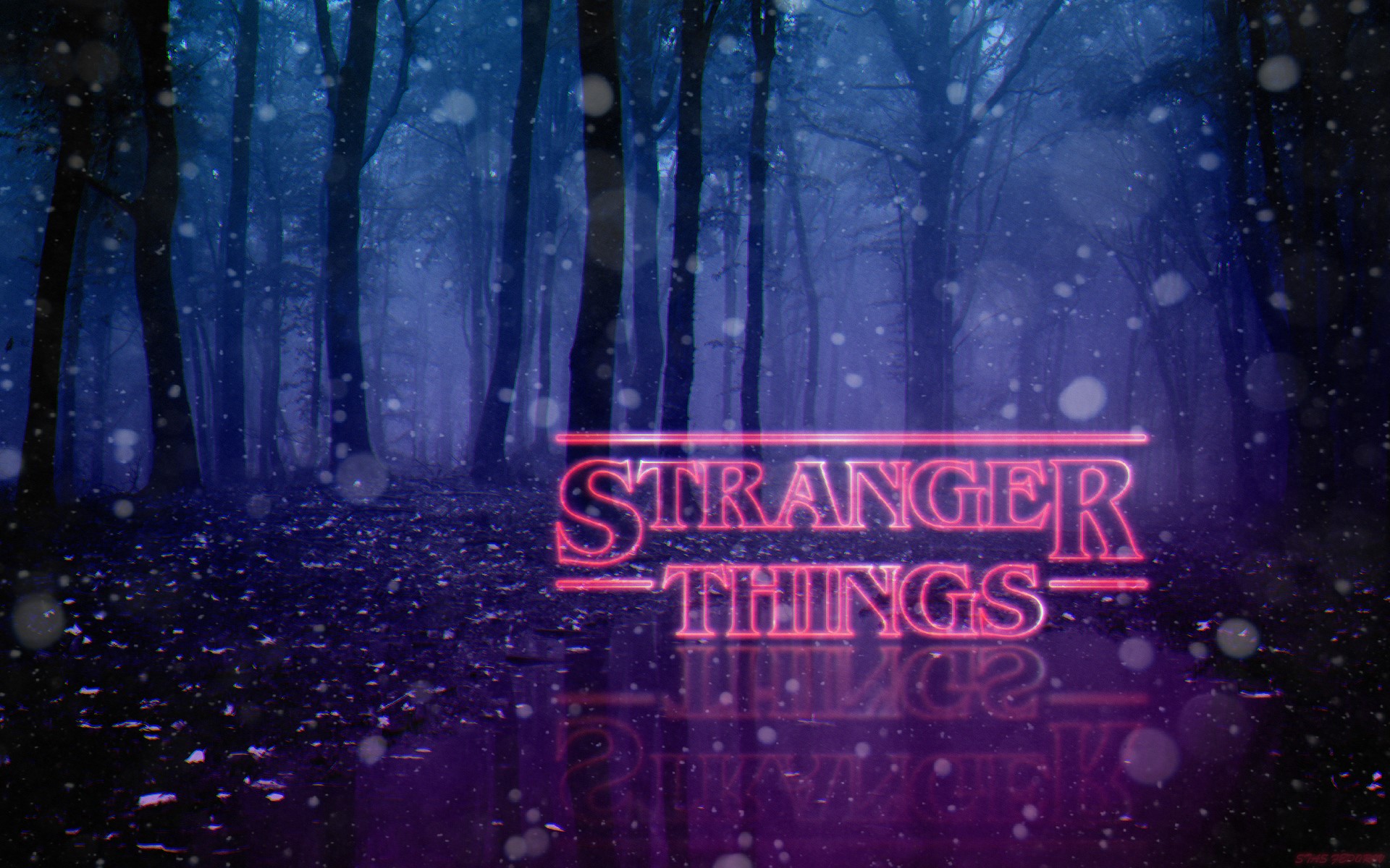 Stranger Things, neon, forest, 1980s, Photoshop, typography, digital art, HD Wallpaper
