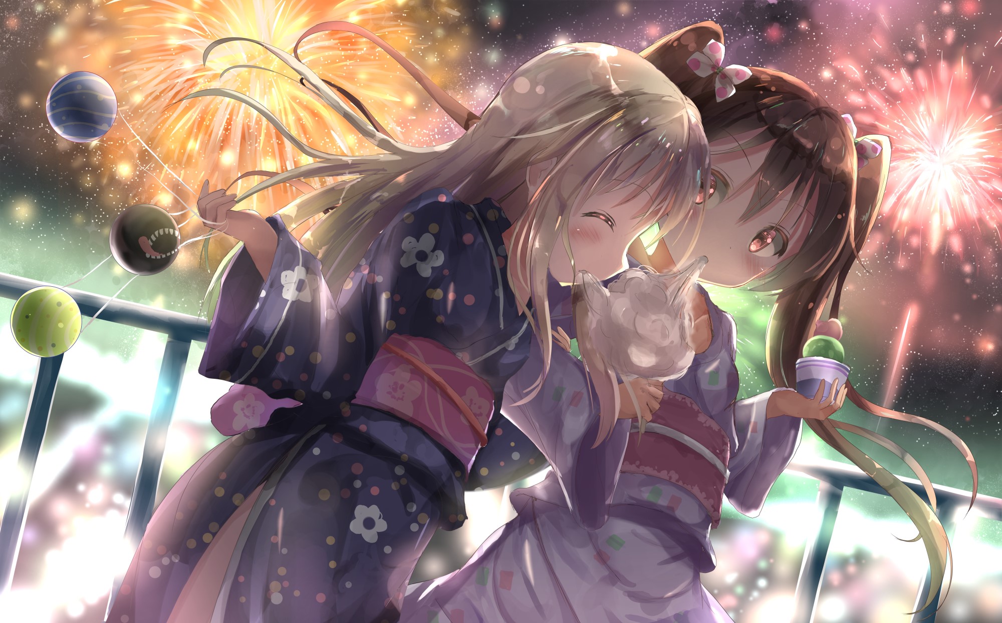 fireworks, Christmas, Kantai Collection, Libeccio (KanColle), Ro-500 (KanColle), yukata, HD Wallpaper