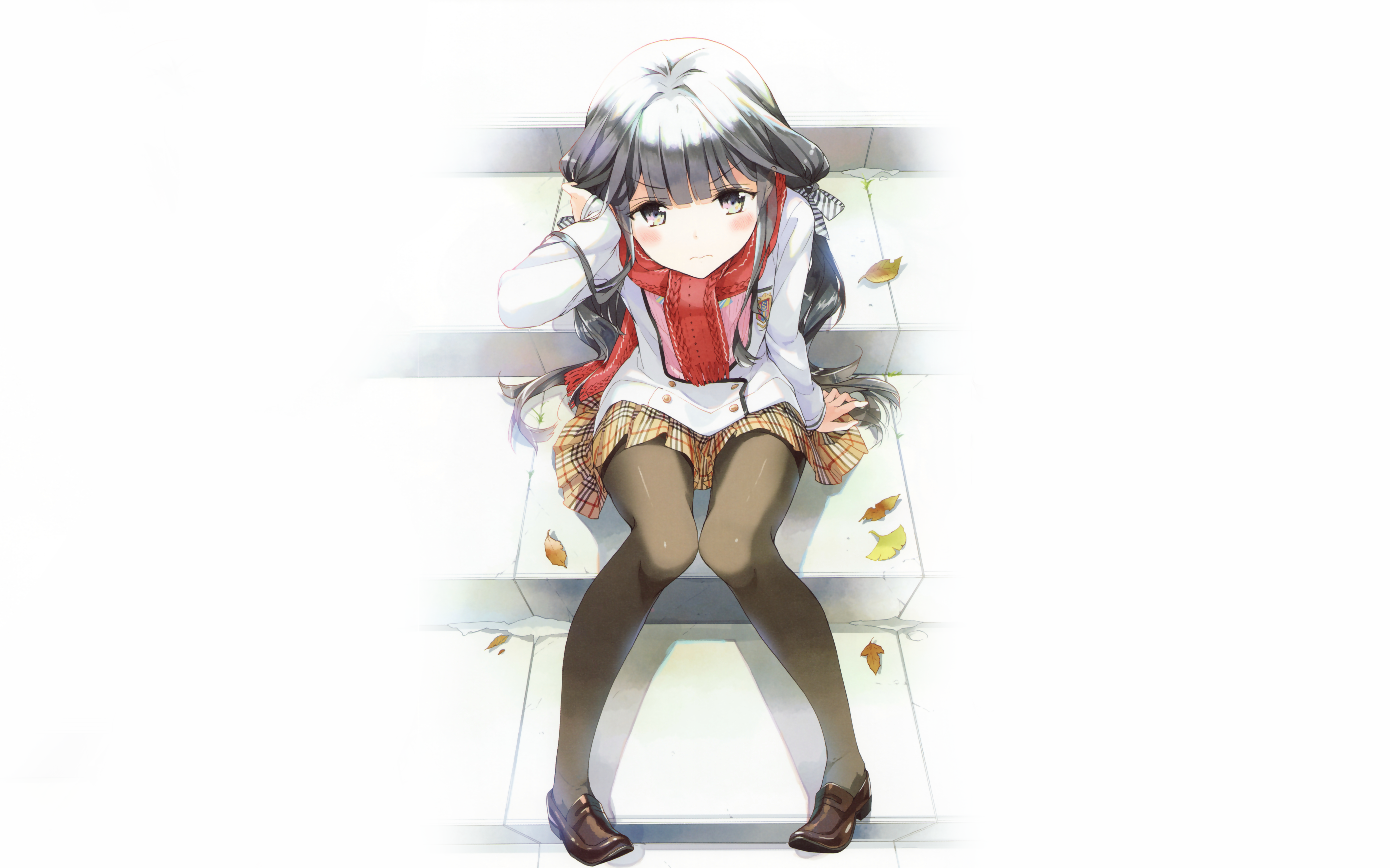 anime, anime girls, Masamune-kun no Revenge, Adagaki Aki, brunette, long hair, white background, sitting, school uniform, fall, HD Wallpaper