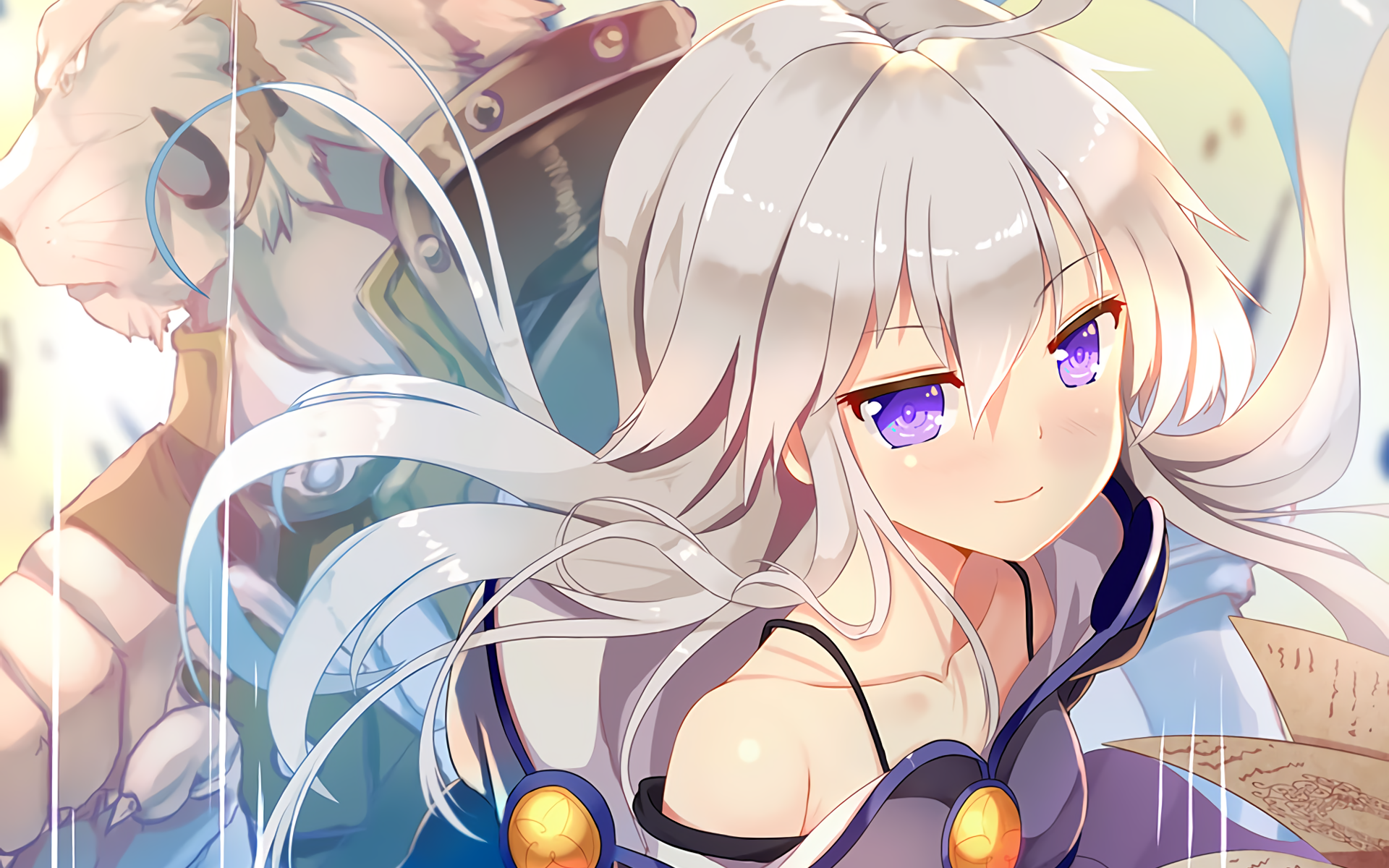 anime, anime girls, Zero kara Hajimeru Mahou no Sho, Zero (Zero kara Hajimeru Mahou no Sho), long hair, white hair, purple eyes, smiling, HD Wallpaper